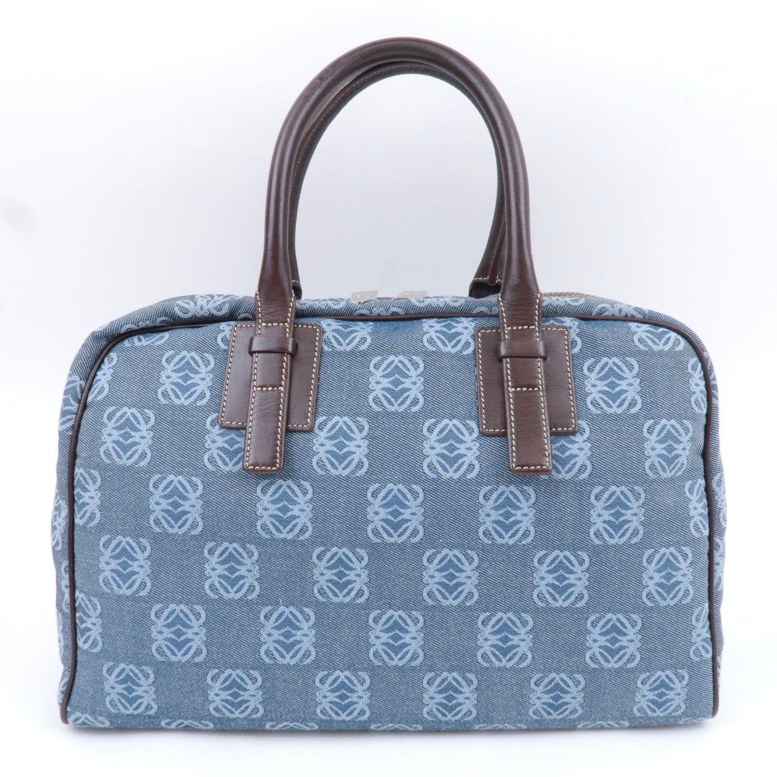 LOEWE Anagram Canvas Leather Handbag Blue Brown
