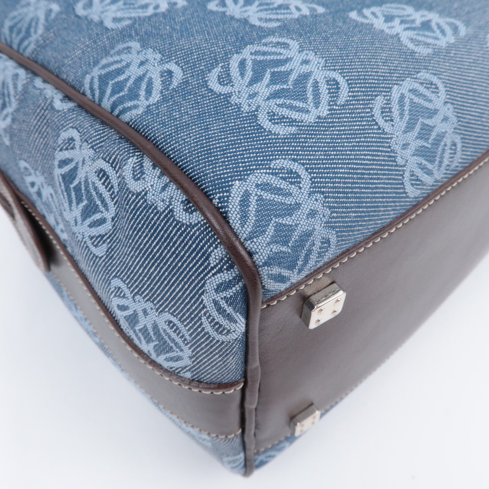 LOEWE Anagram Canvas Leather Handbag Blue Brown