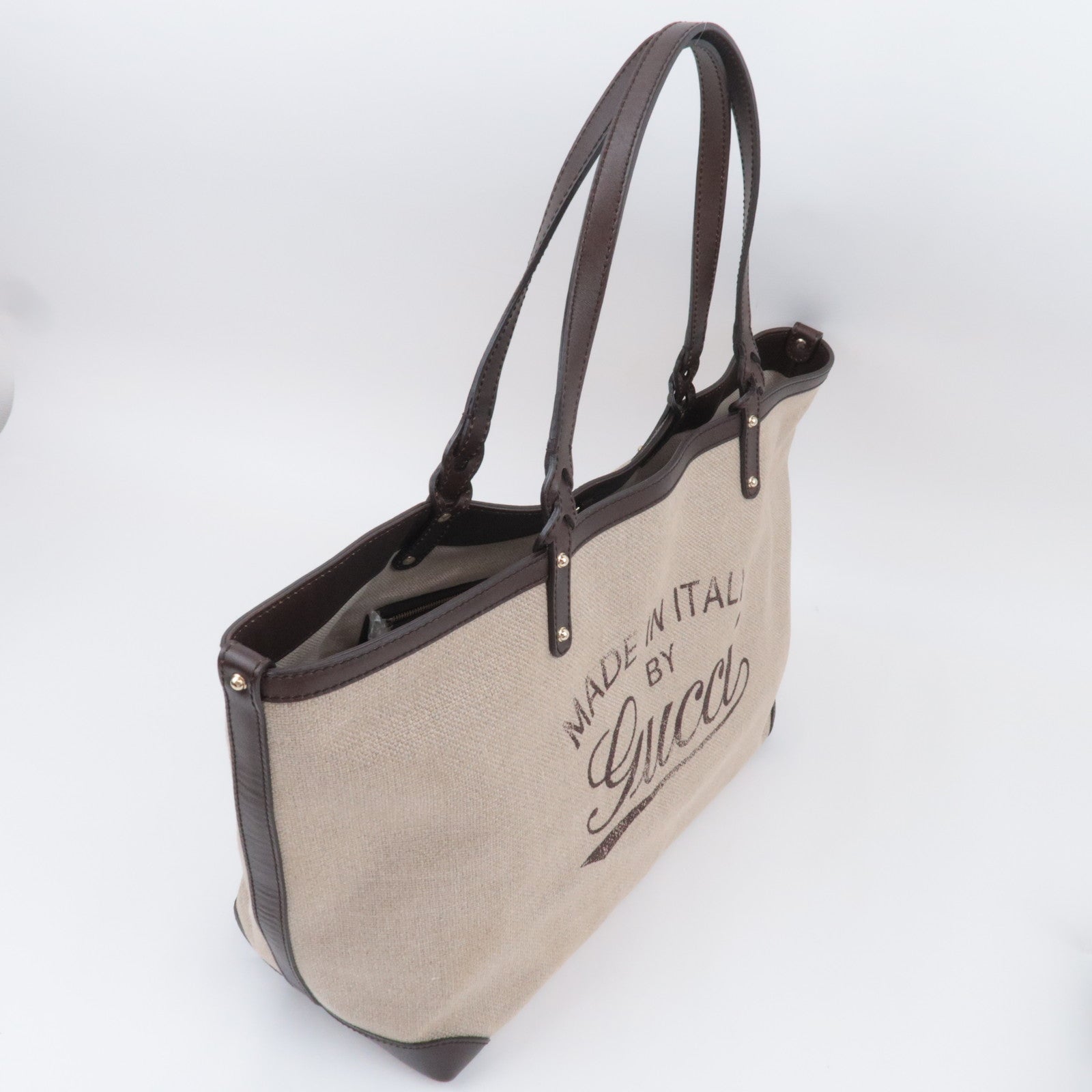 GUCCI Gucci Craft Canvas Leather Tote Bag Beige 247207