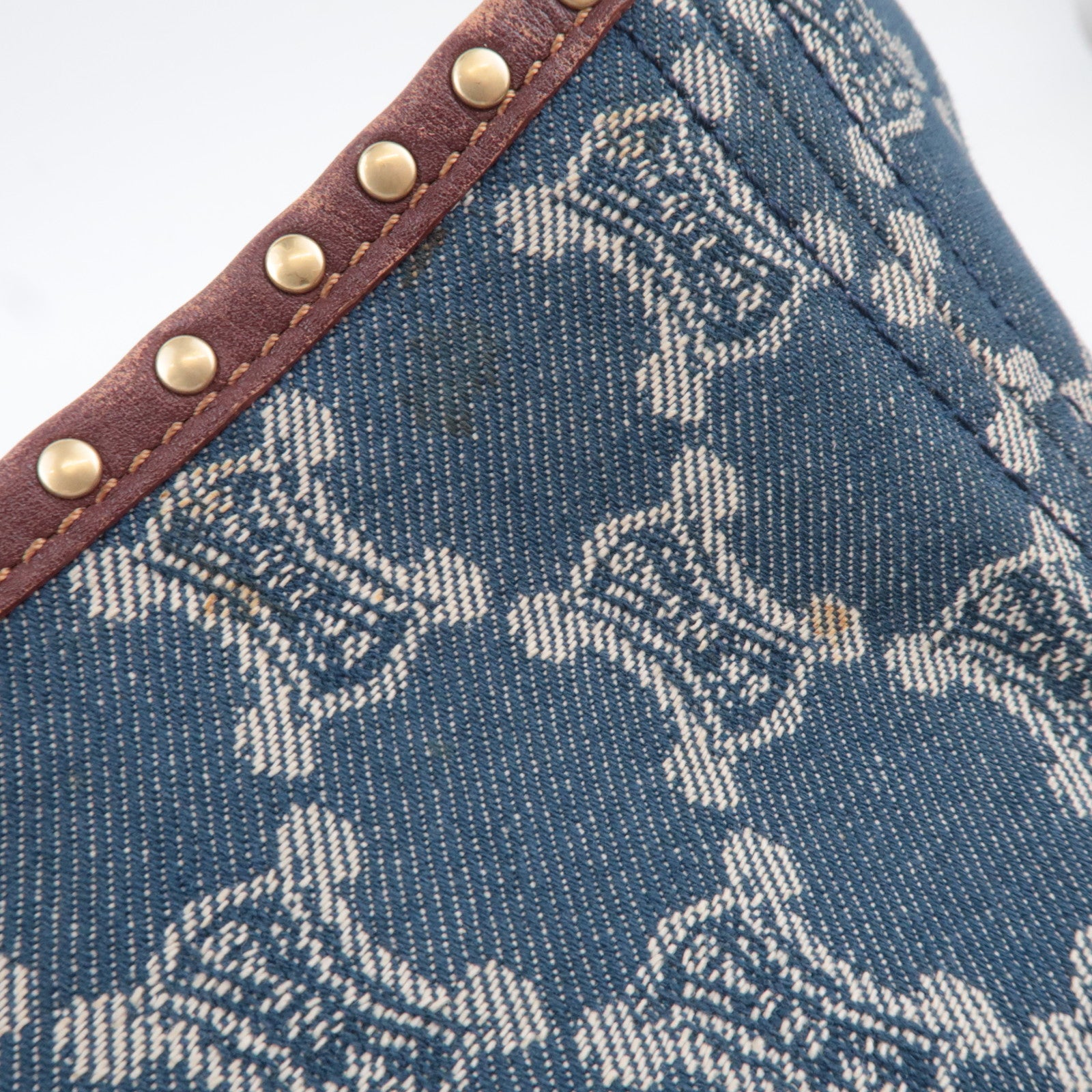 CELINE Paris Macadam Denim Leather Tote Bag Blue Brown