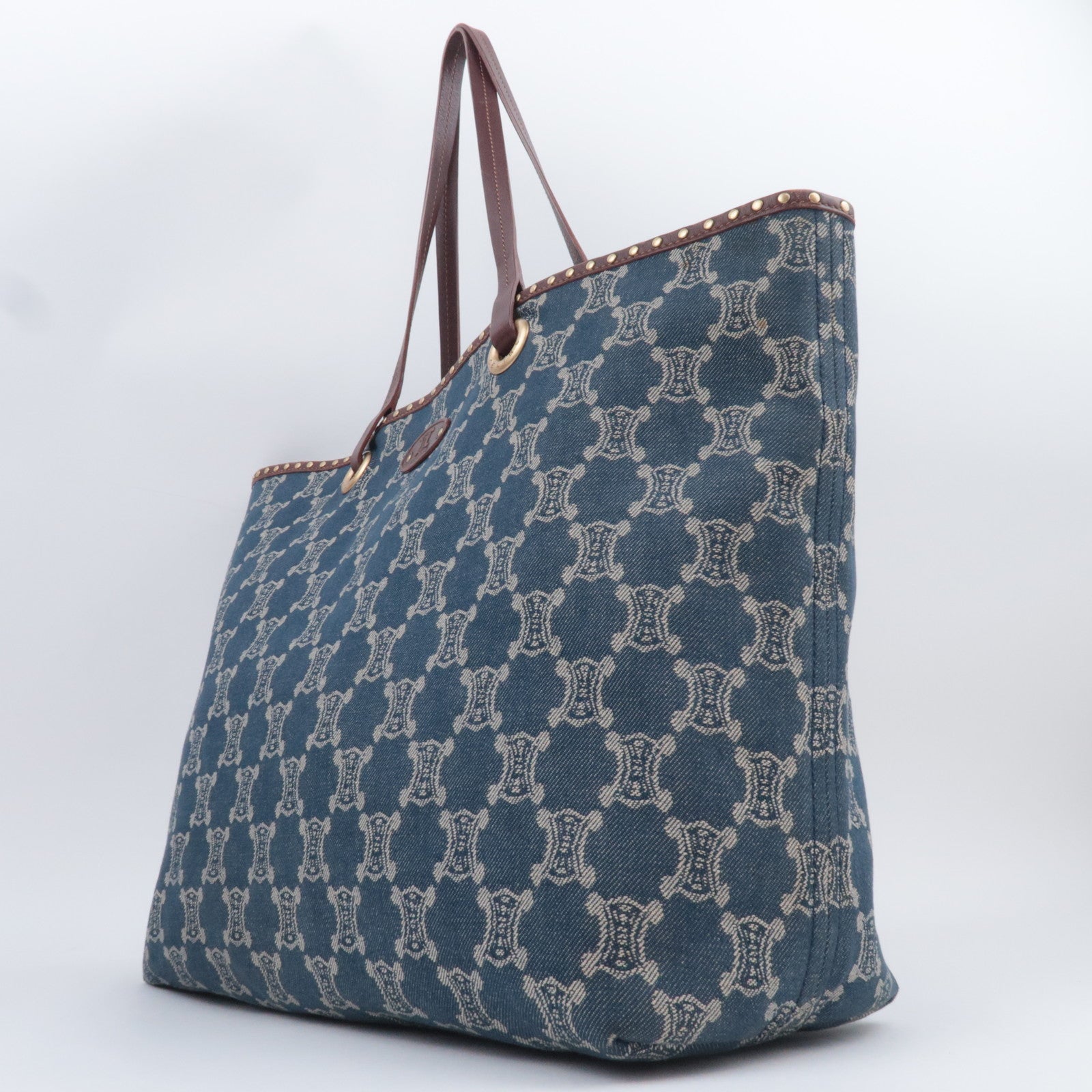 CELINE Paris Macadam Denim Leather Tote Bag Blue Brown