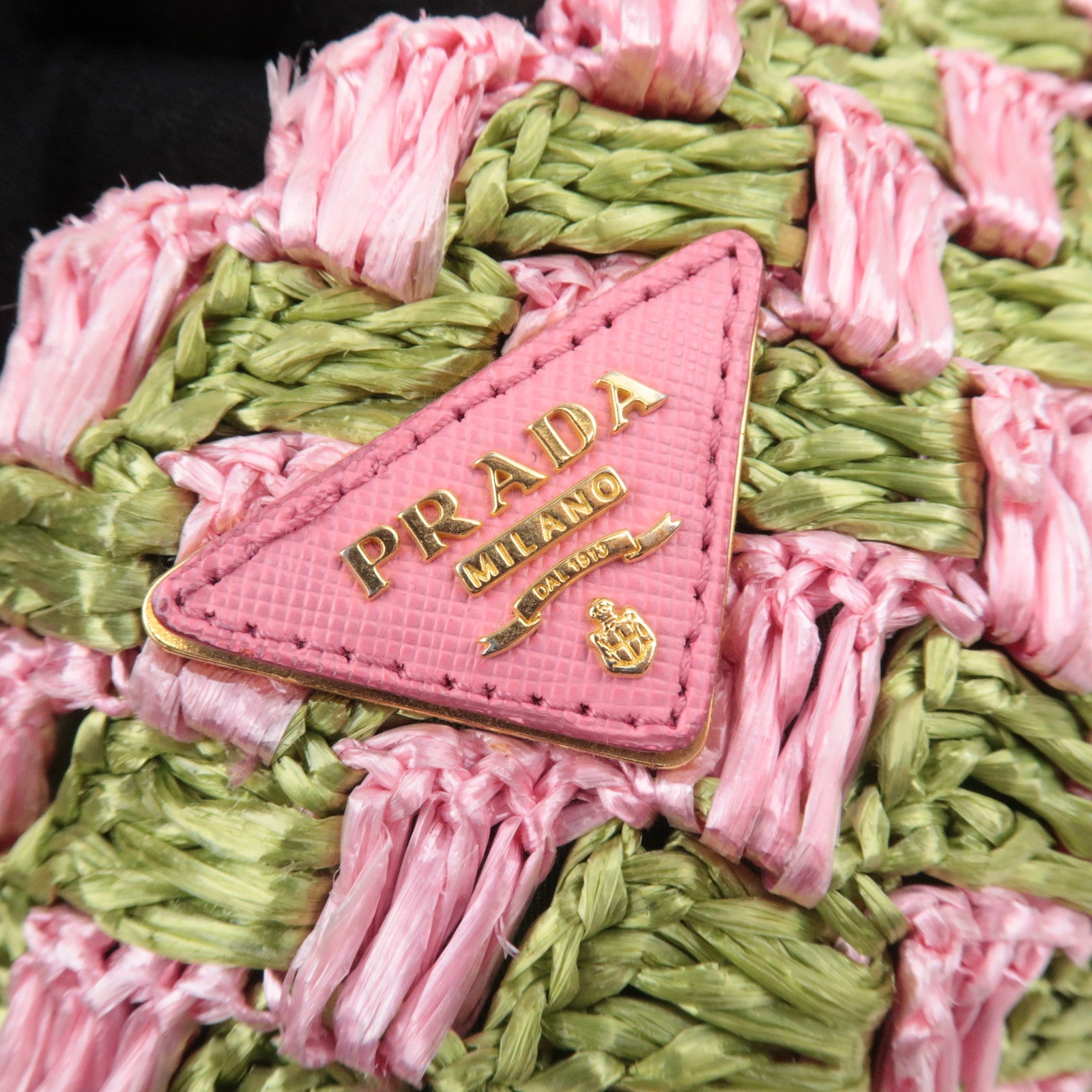 PRADA Raffia Canapa Tote Bag Pink Green BN2302