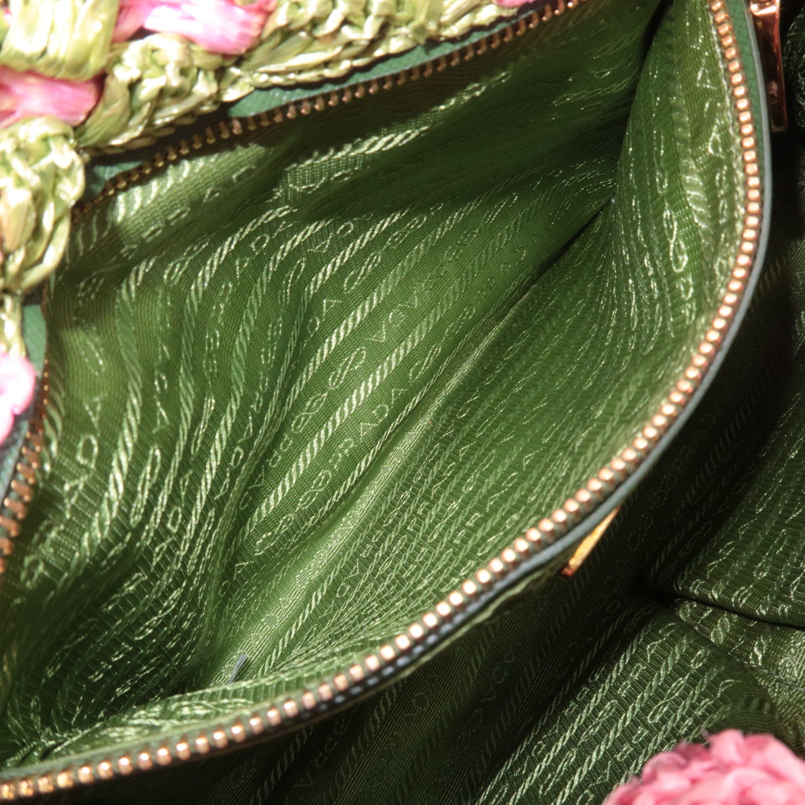 PRADA Raffia Canapa Tote Bag Pink Green BN2302