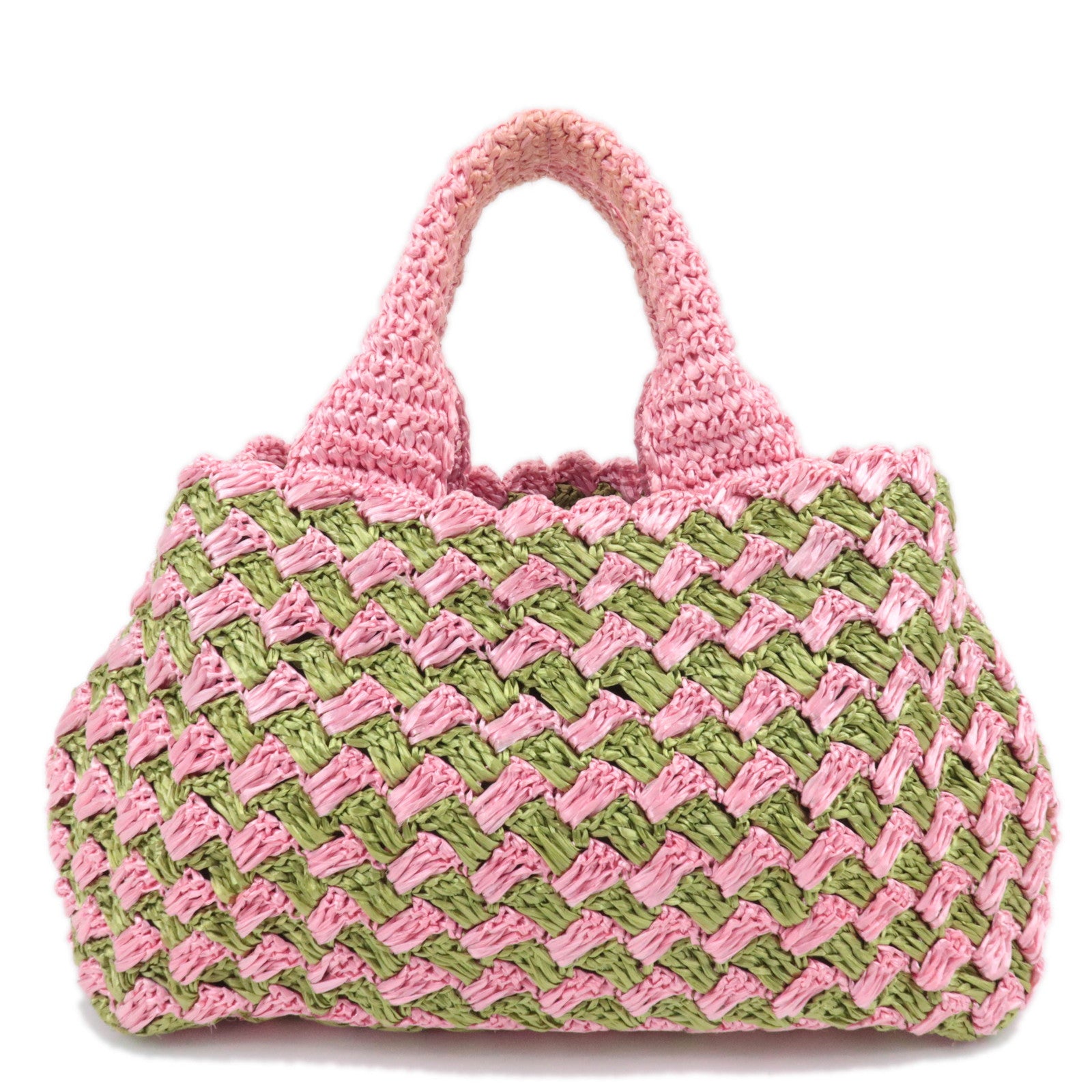 PRADA Raffia Canapa Tote Bag Pink Green BN2302