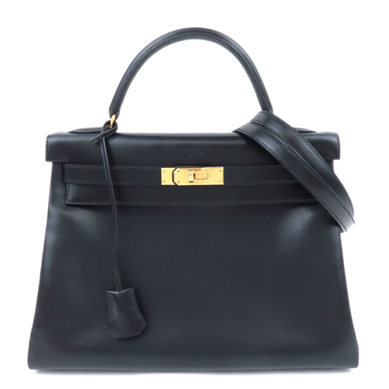 HERMES Kelly 32 □B Stamp (1998) Box Calf Black 90139