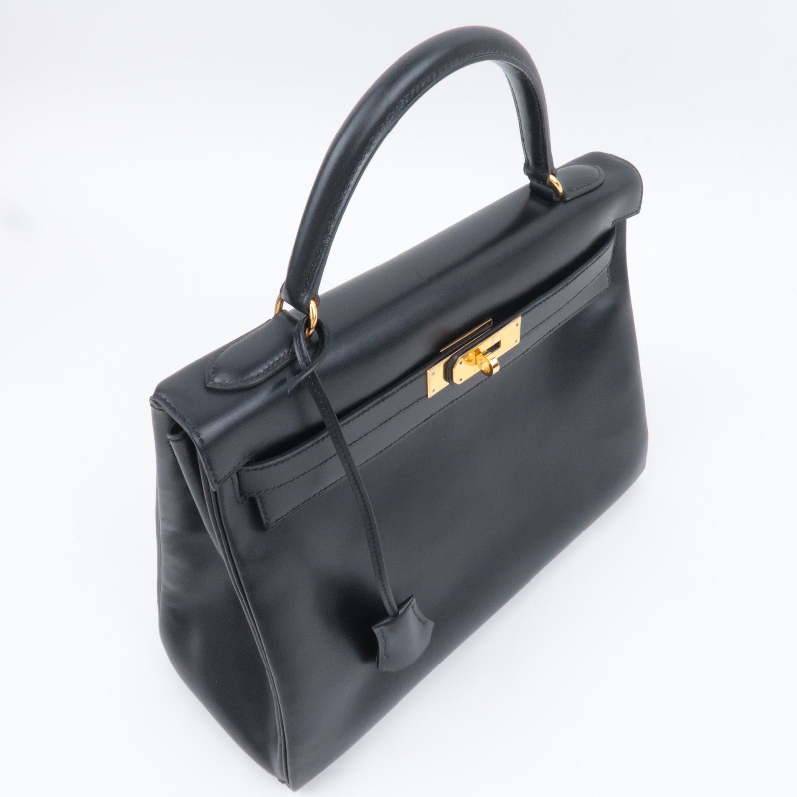 HERMES Kelly 32 □B Stamp (1998) Box Calf Black