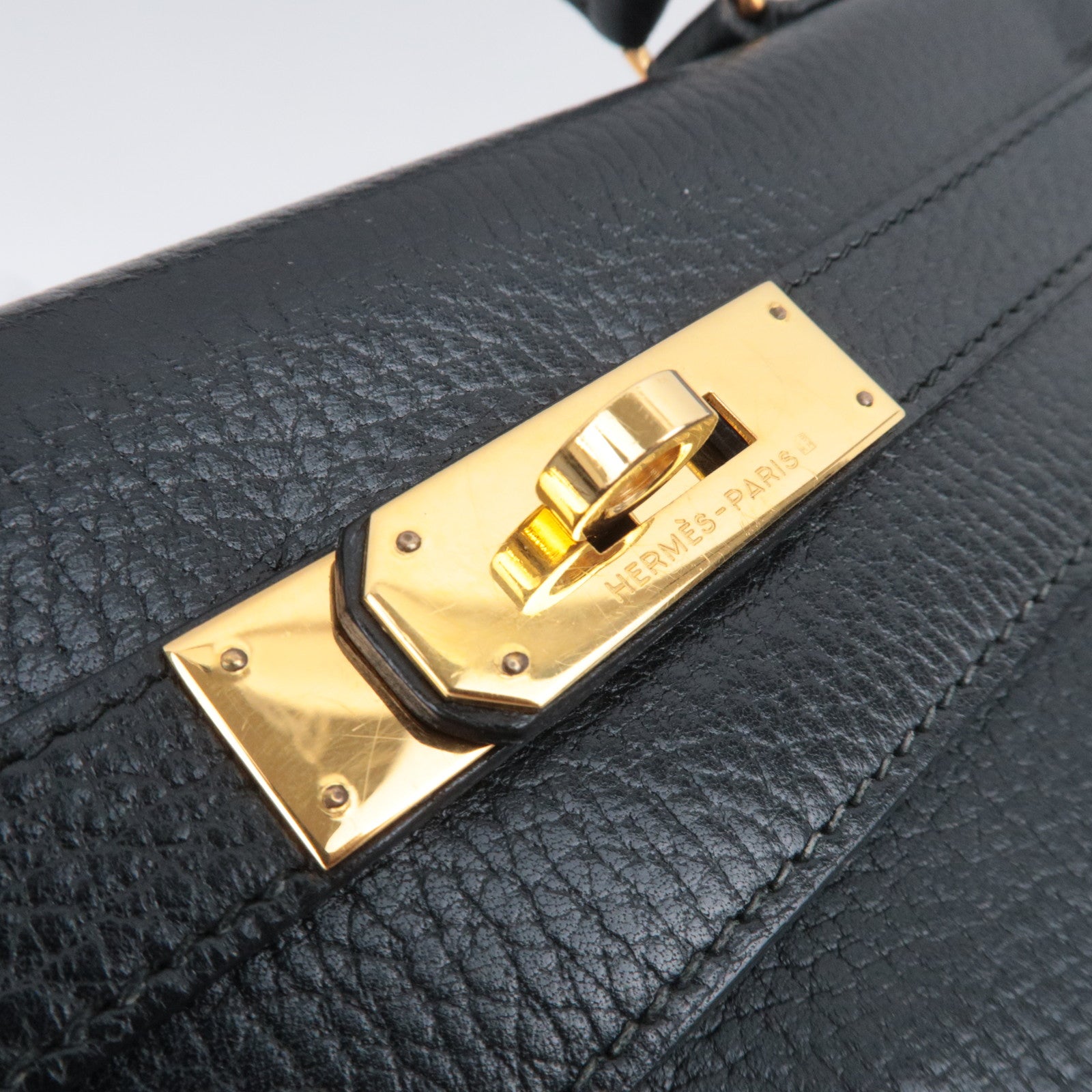 HERMES Kelly 28 〇S Stamp (1989) Ardennes Black Gold HDW