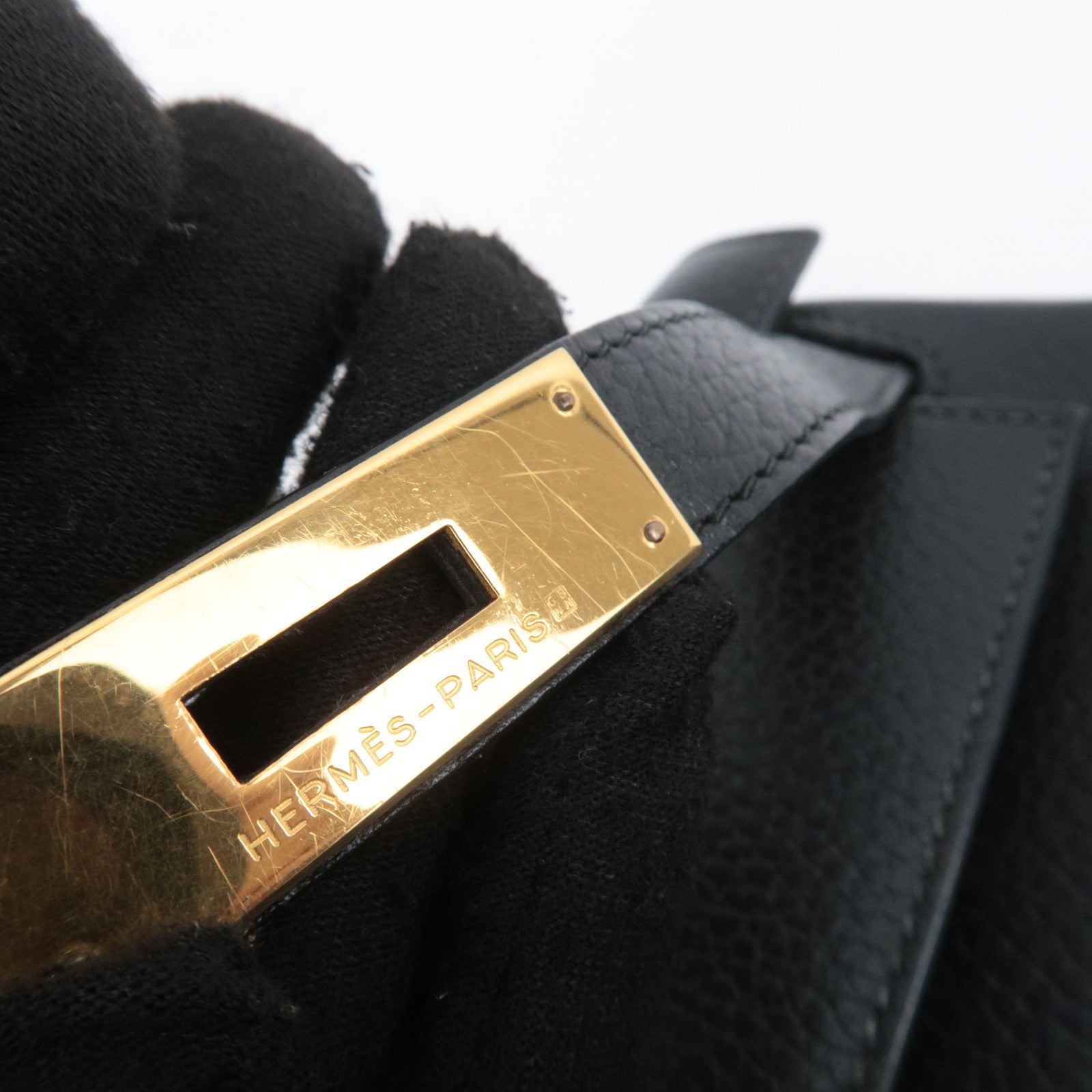 HERMES Kelly 28 〇S Stamp (1989) Ardennes Black Gold HDW