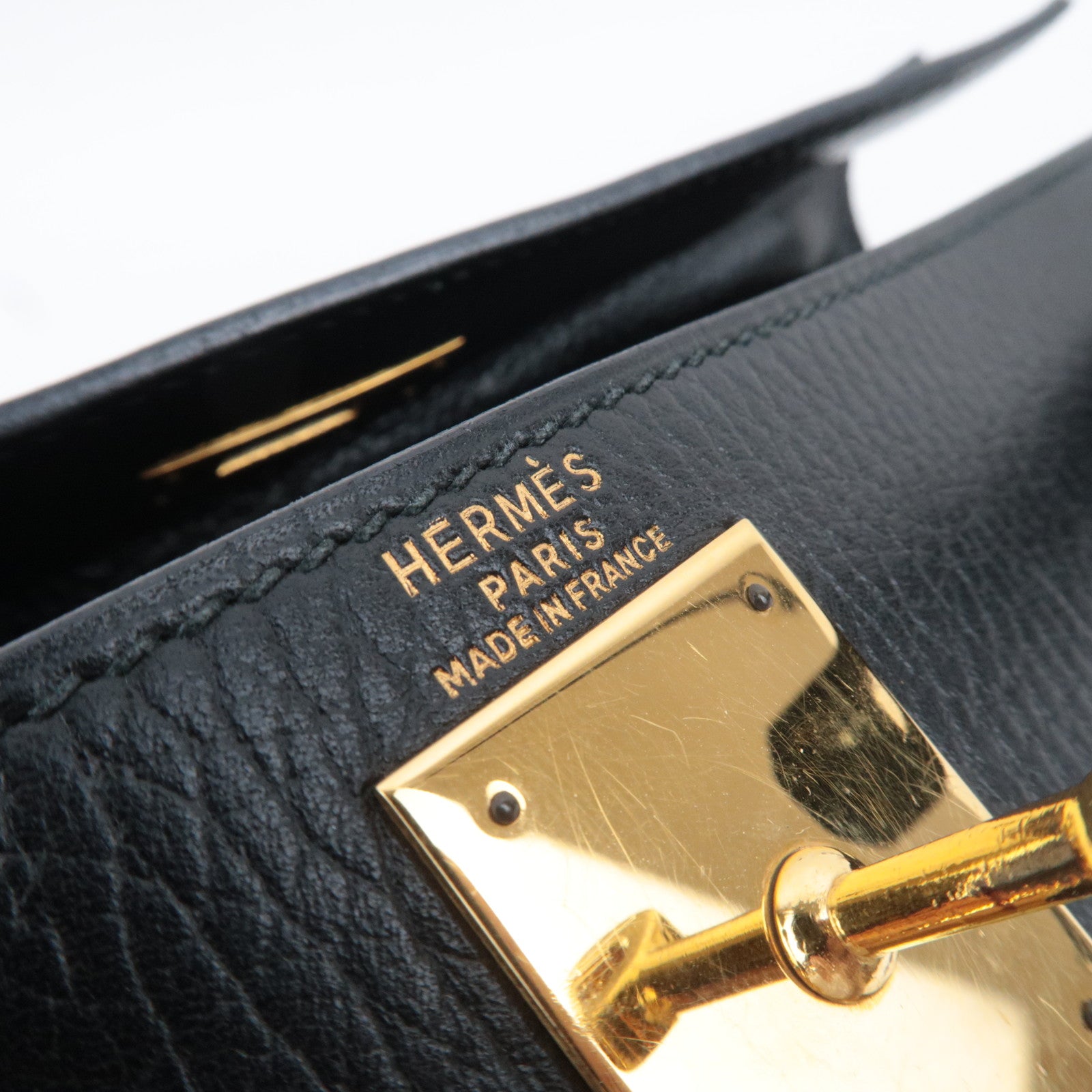HERMES Kelly 28 〇S Stamp (1989) Ardennes Black Gold HDW