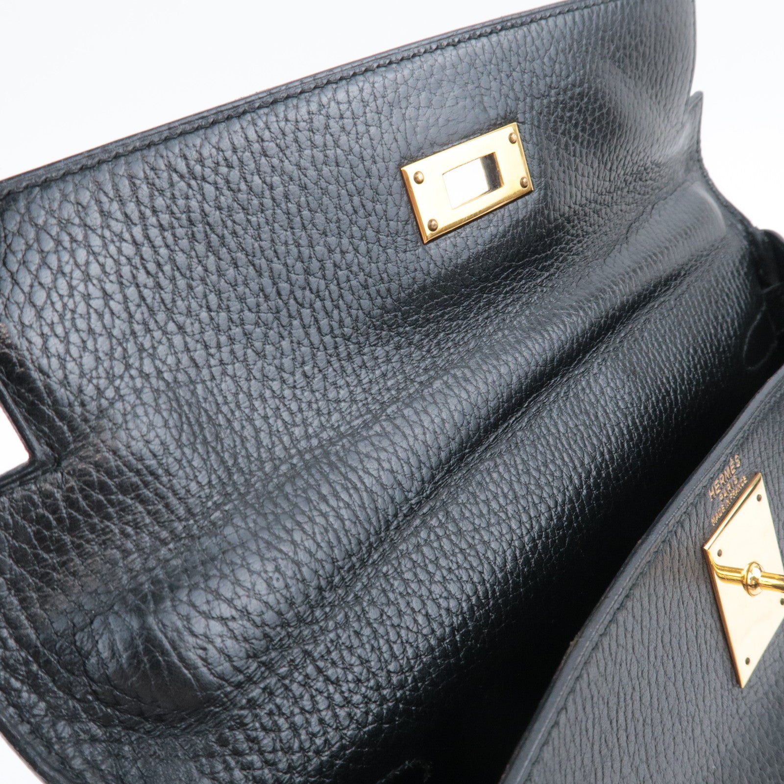 HERMES Kelly 28 〇S Stamp (1989) Ardennes Black Gold HDW