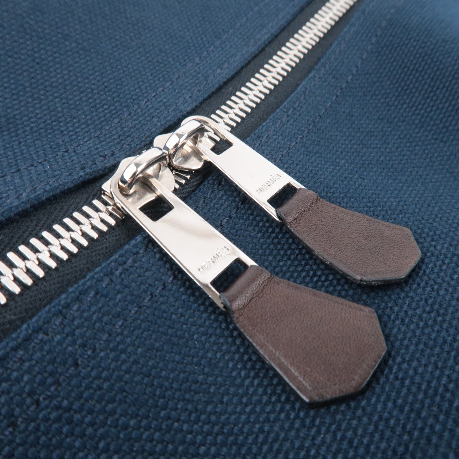 HERMES Sac De Pansage Groom Canvas Leather Backpack Navy Brown