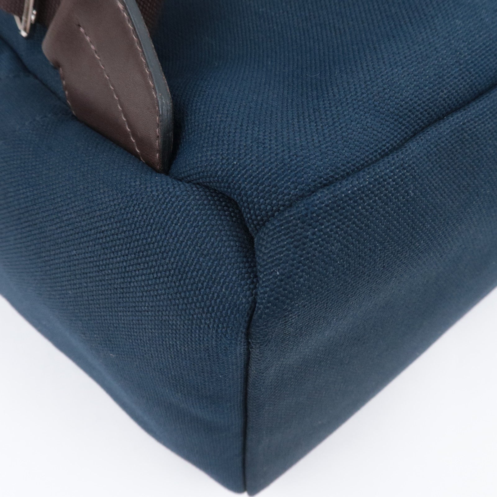 HERMES Sac De Pansage Groom Canvas Leather Backpack Navy Brown