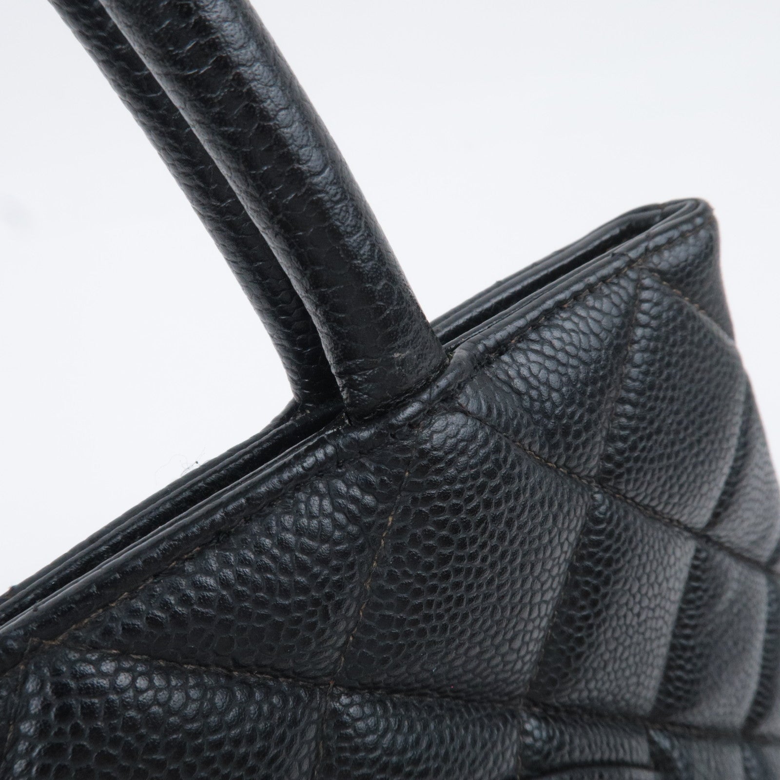 CHANEL Medallion Tote Bag Caviarskin Black Silver HDW A01804