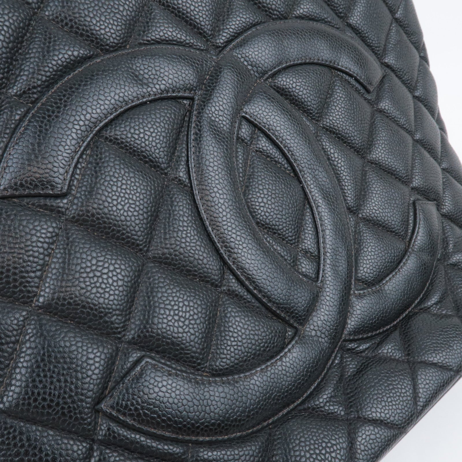 CHANEL Medallion Tote Bag Caviarskin Black Silver HDW A01804