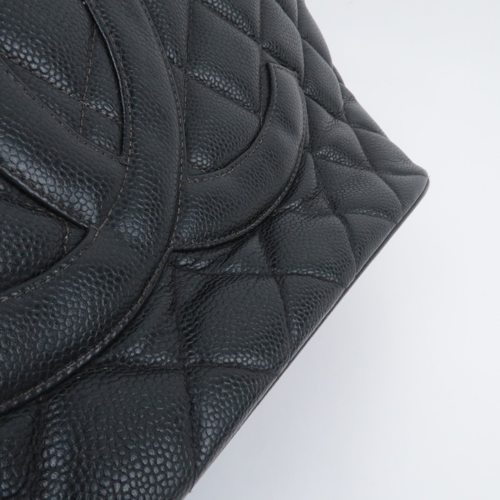 CHANEL Medallion Tote Bag Caviarskin Black Silver HDW A01804