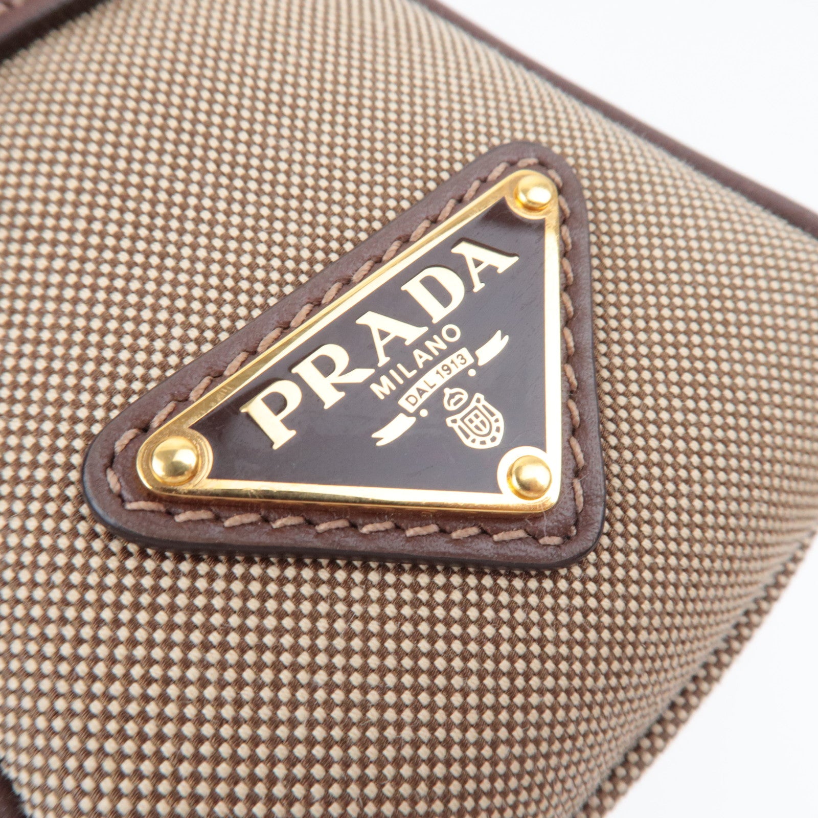 PRADA Logo Jacquard Shoulder Bag Beige