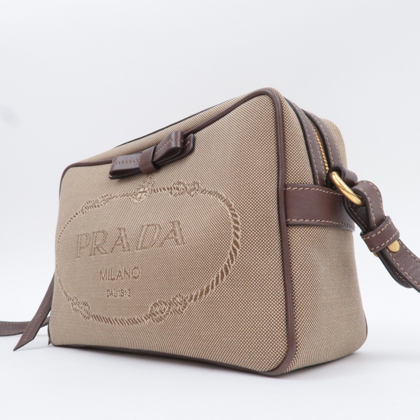 PRADA Logo Jacquard Shoulder Bag Beige