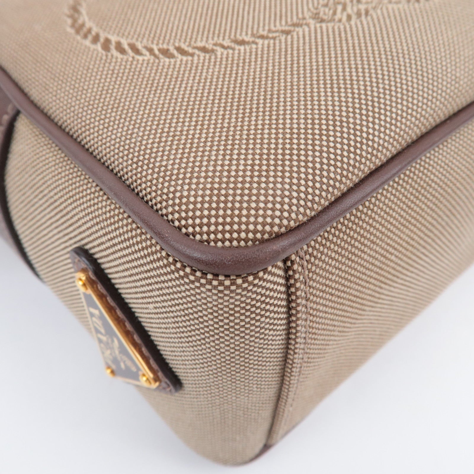 PRADA Logo Jacquard Shoulder Bag Beige