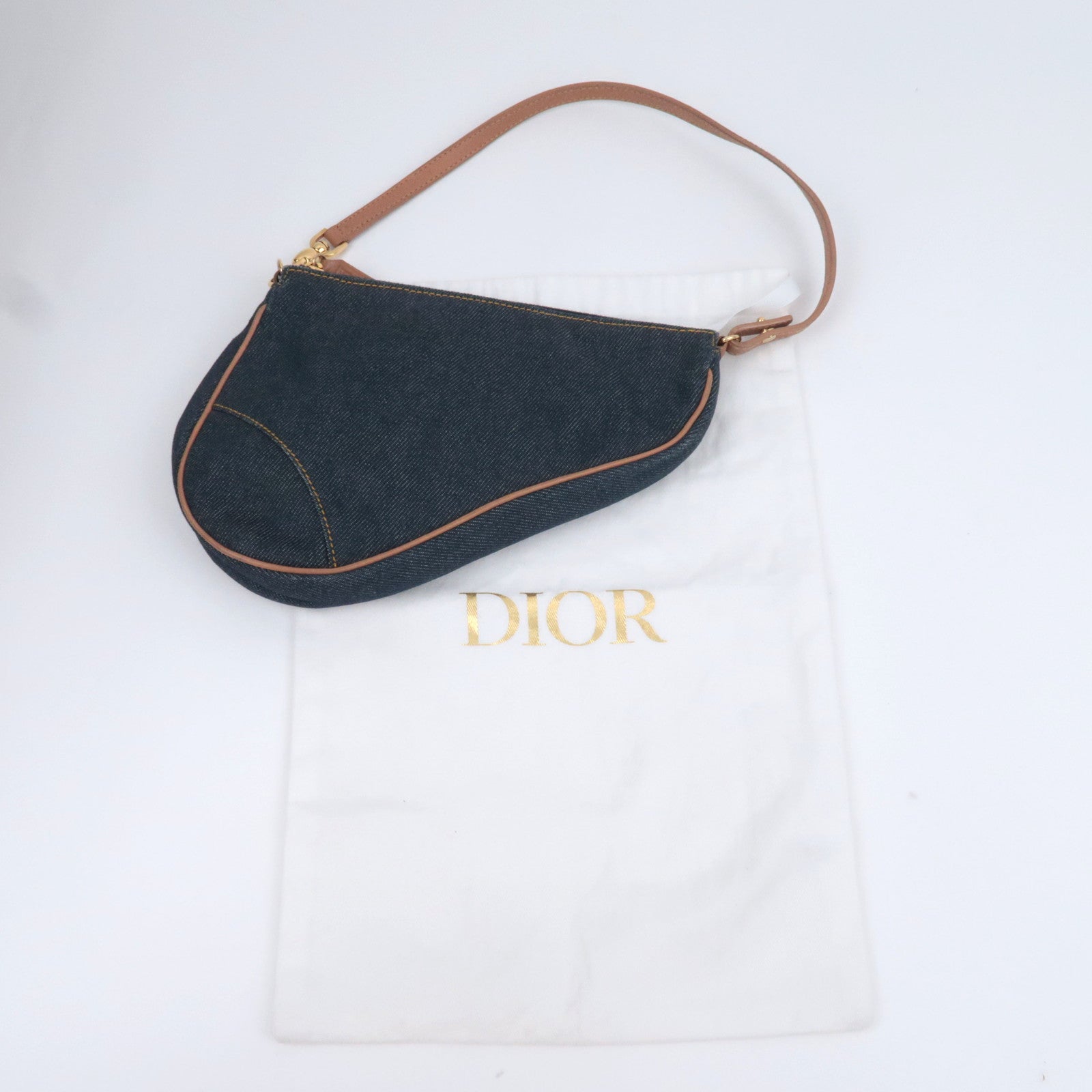 Christian Dior Denim Saddle Pouch Navy Brown