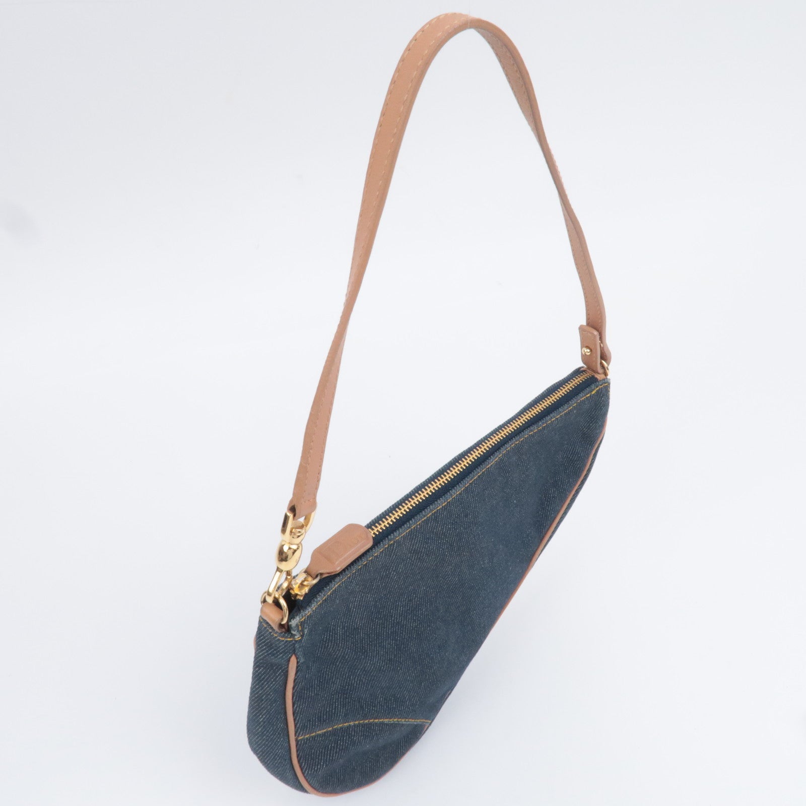 Christian Dior Denim Saddle Pouch Navy Brown