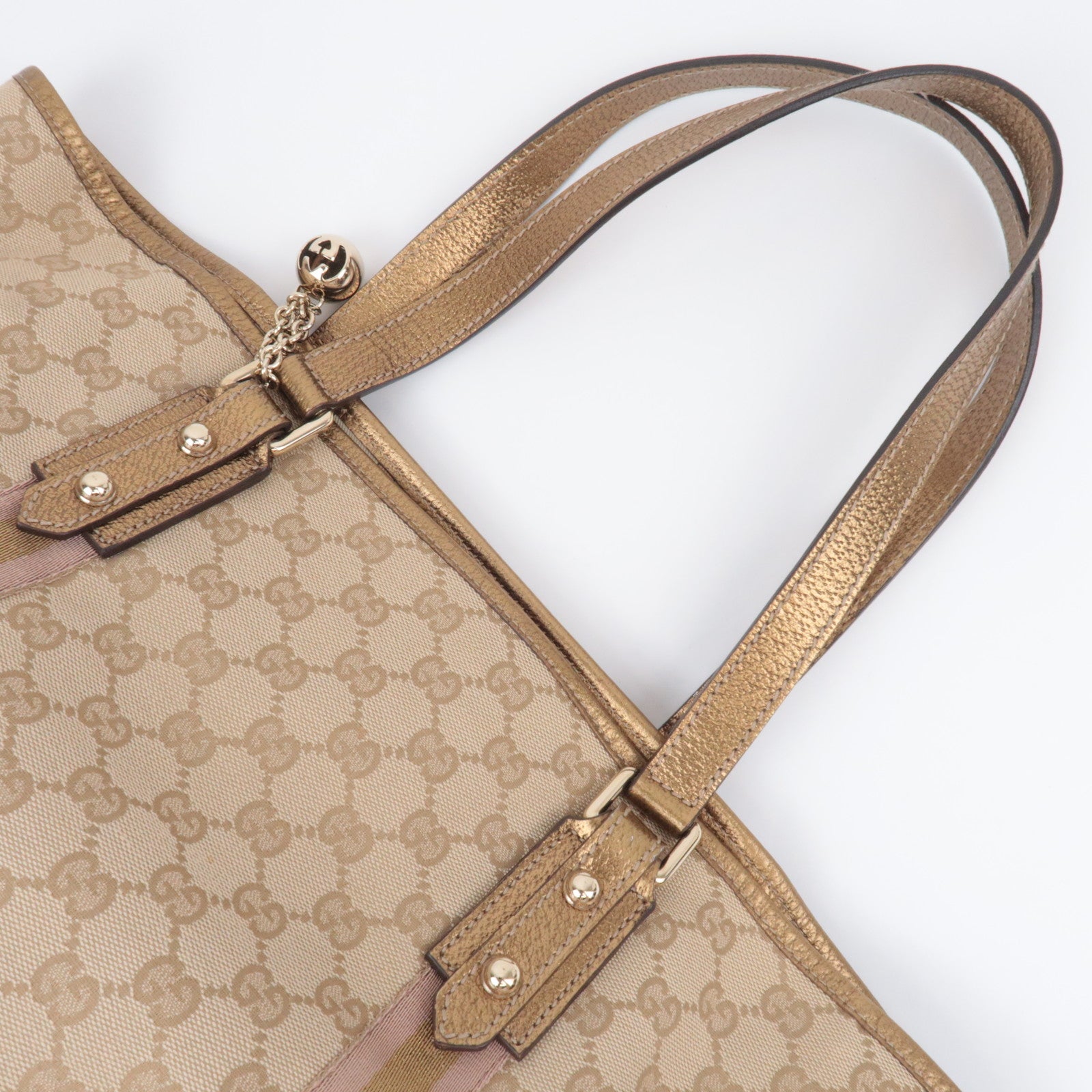 GUCCI Sherry GG Canvas Tote Bag Beige Gold 139260
