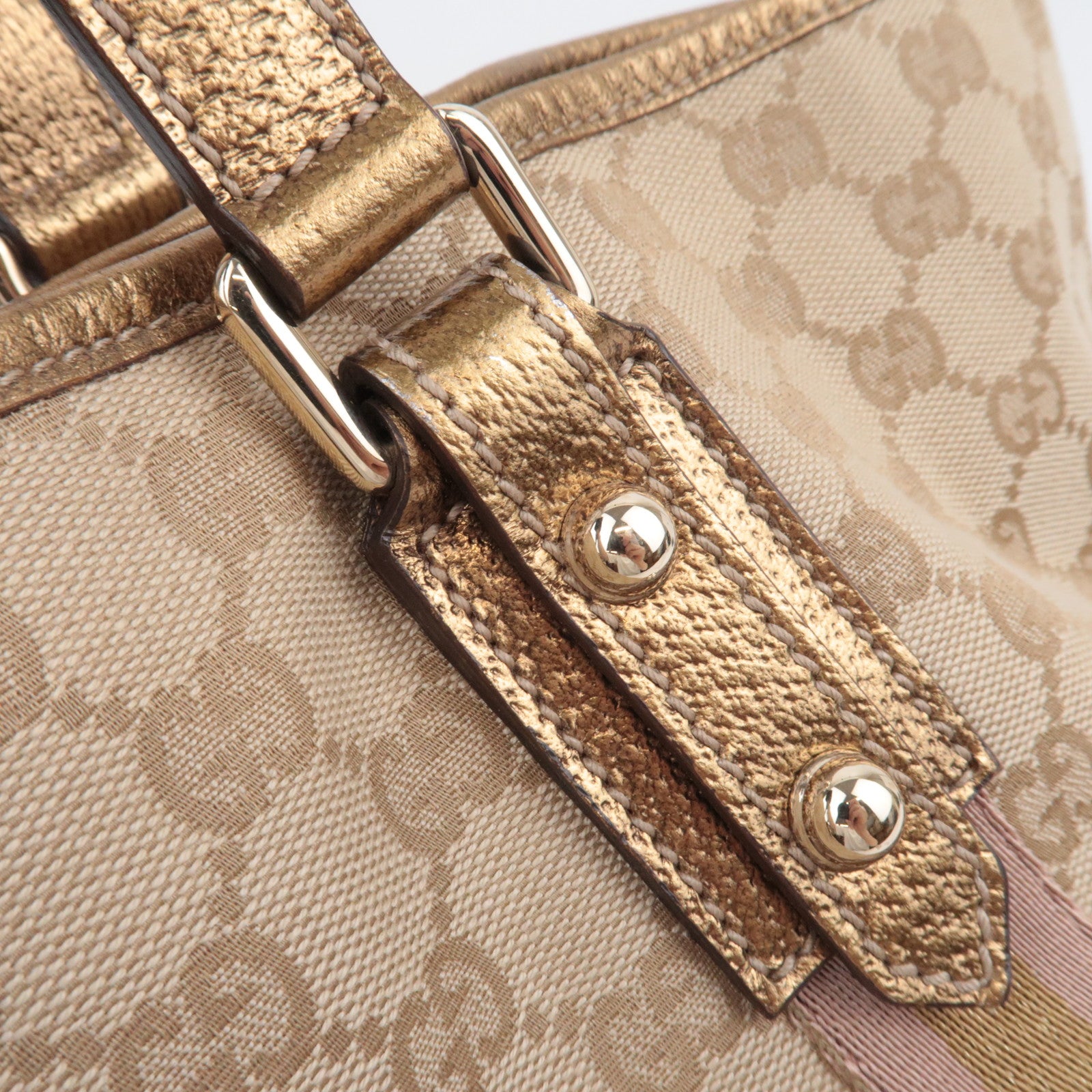 GUCCI Sherry GG Canvas Tote Bag Beige Gold 139260