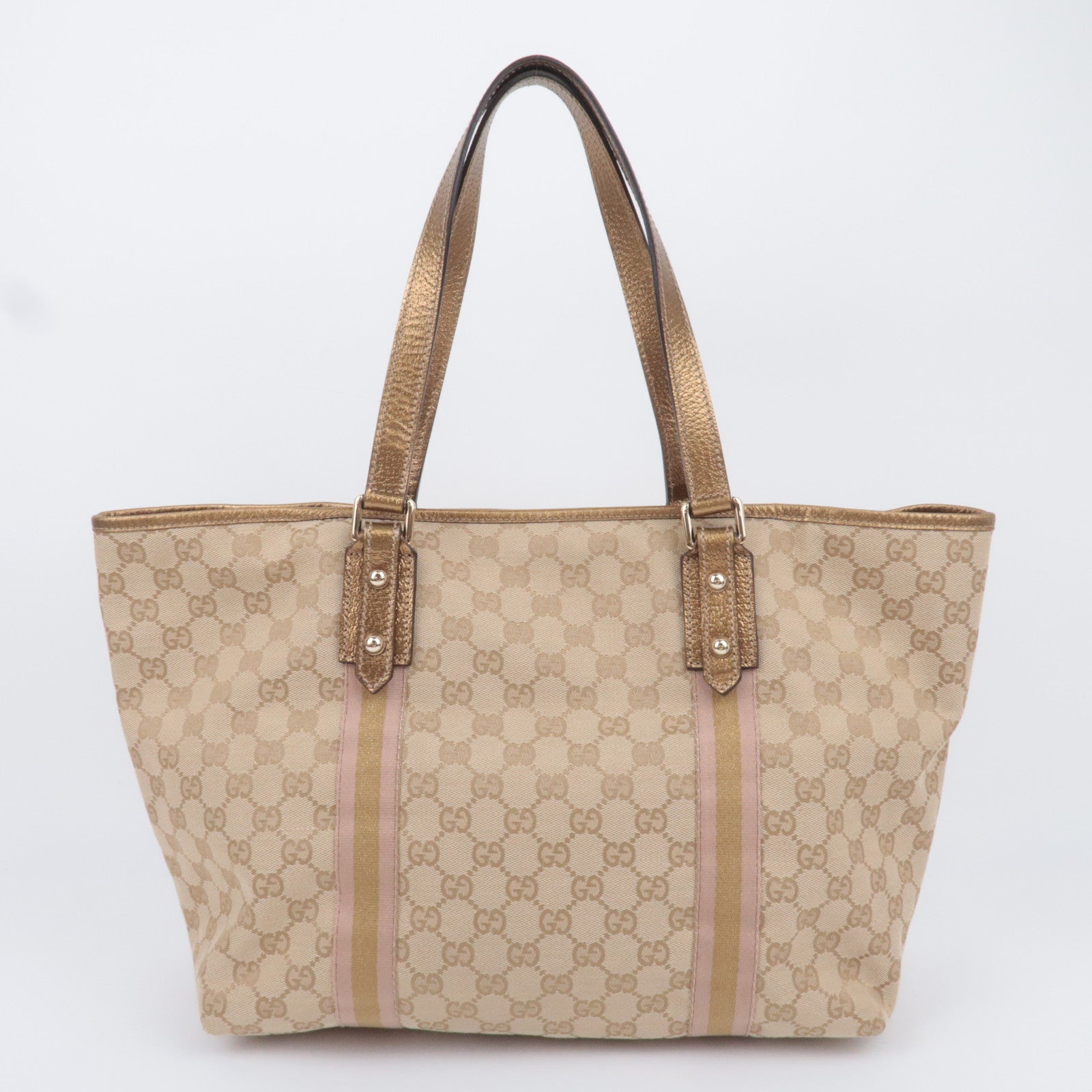 GUCCI Sherry GG Canvas Tote Bag Beige Gold 139260