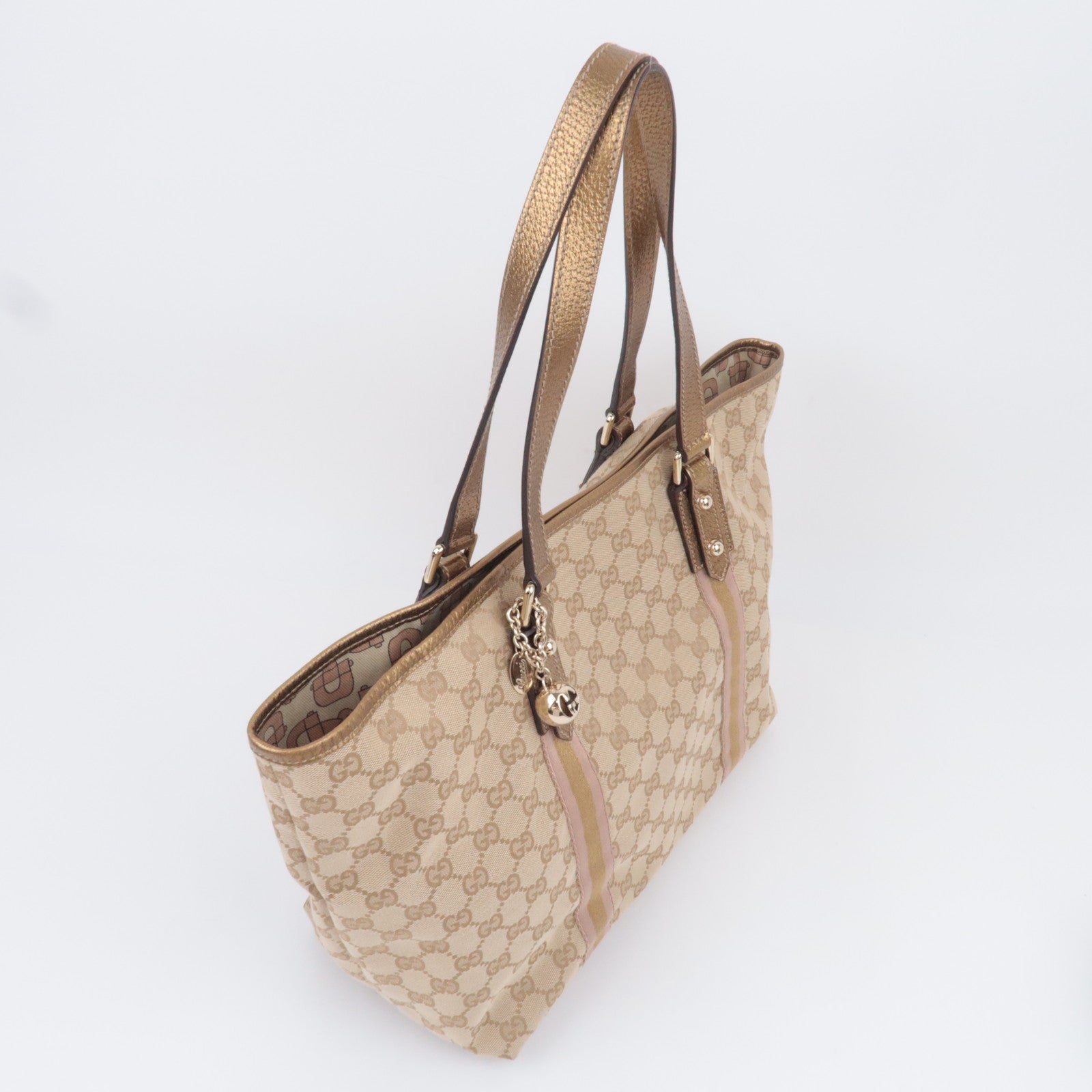 GUCCI Sherry GG Canvas Tote Bag Beige Gold 139260
