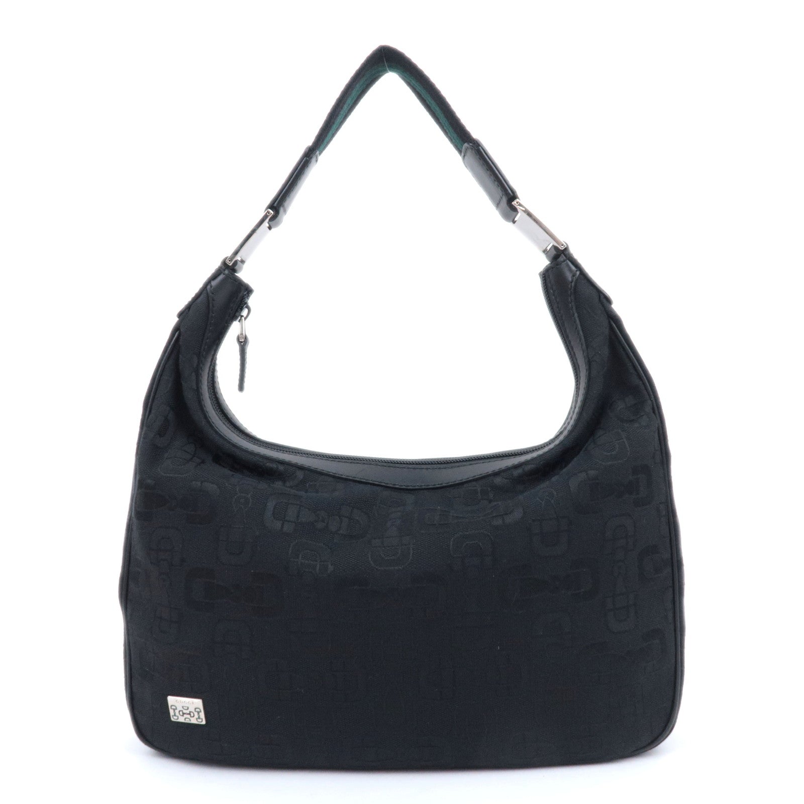 GUCCI Horsebit Canvas Leather Shoulder Bag Black Green 21152490156