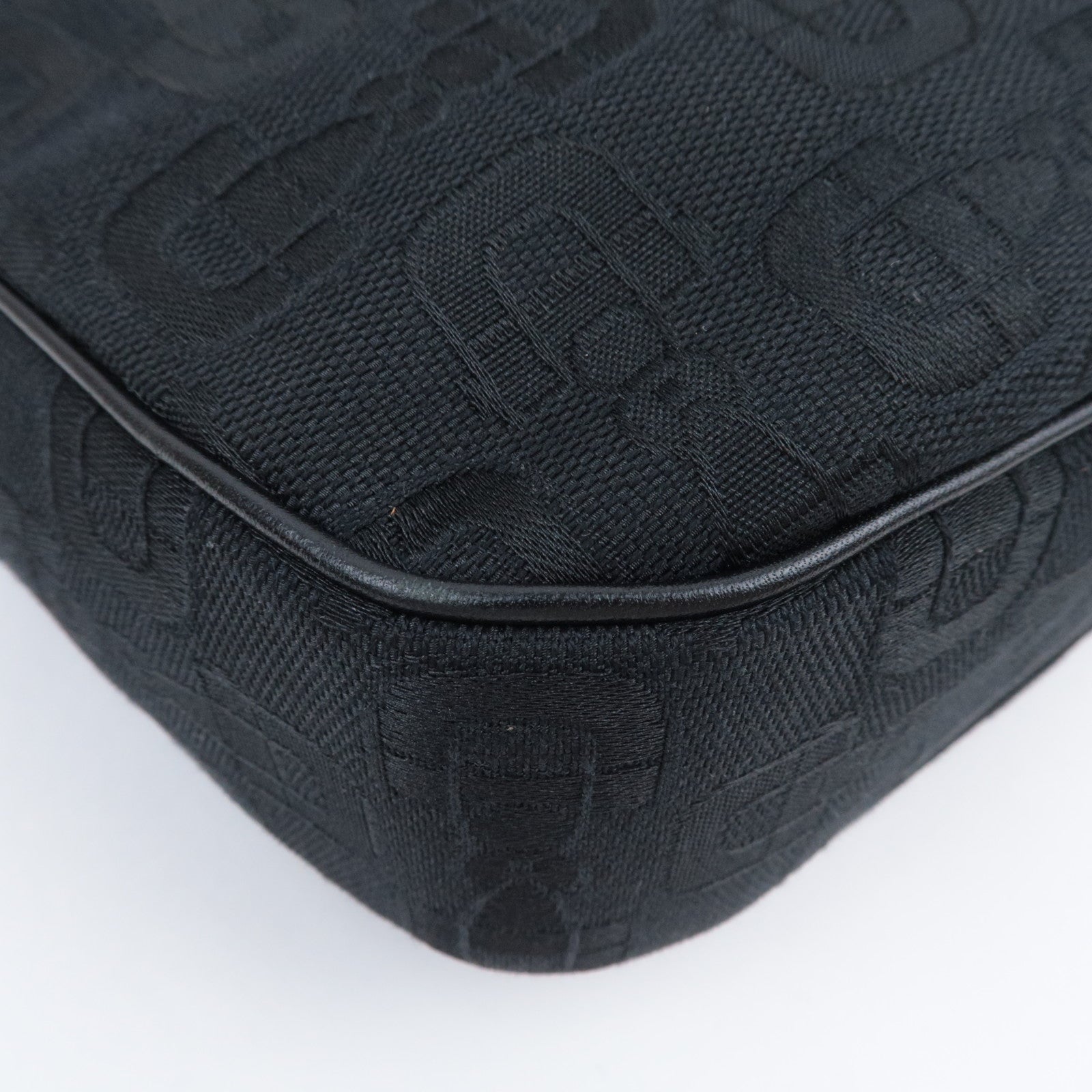 GUCCI Horsebit Canvas Leather Shoulder Bag Black Green 211524