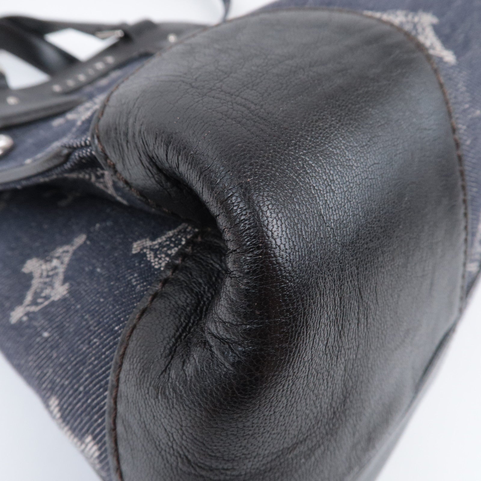 CELINE Paris Macadam 2Way Denim Leather Handbag Navy Black *Strap, Clochette