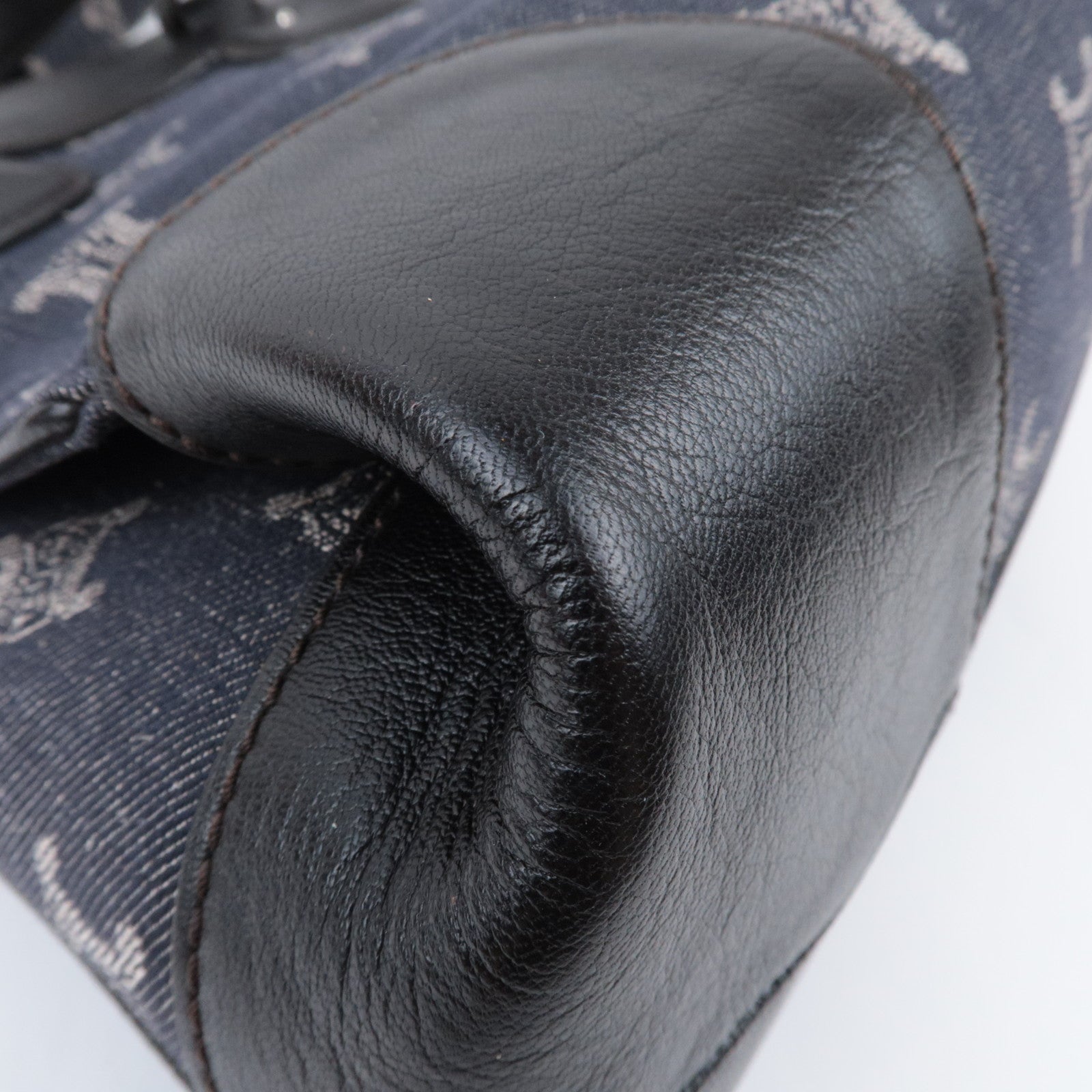 CELINE Paris Macadam 2Way Denim Leather Handbag Navy Black *Strap, Clochette