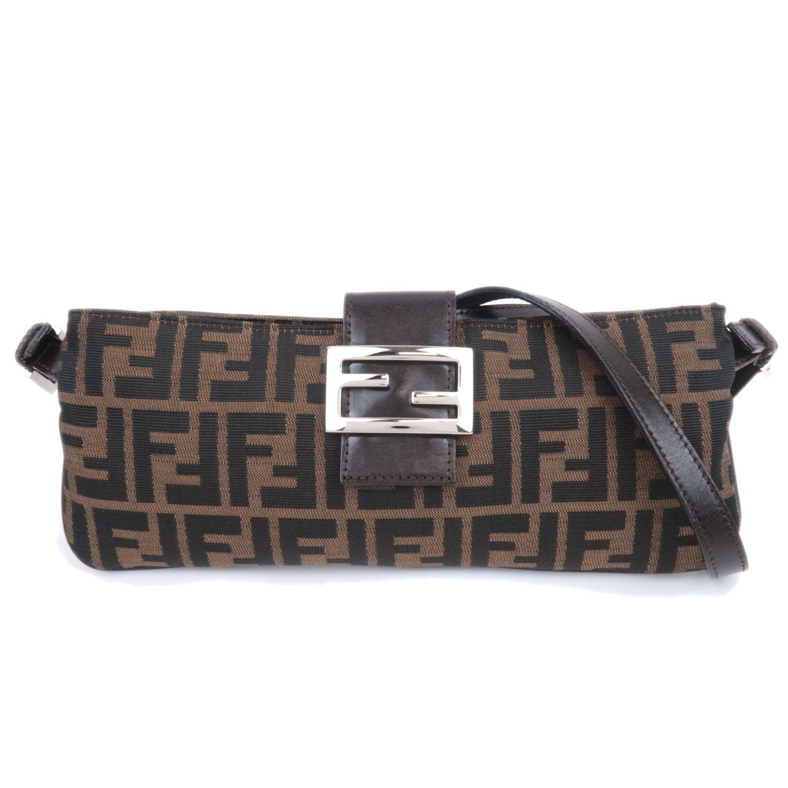 FENDI Zucca Canvas Leather Shoulder Bag Brown Black90159