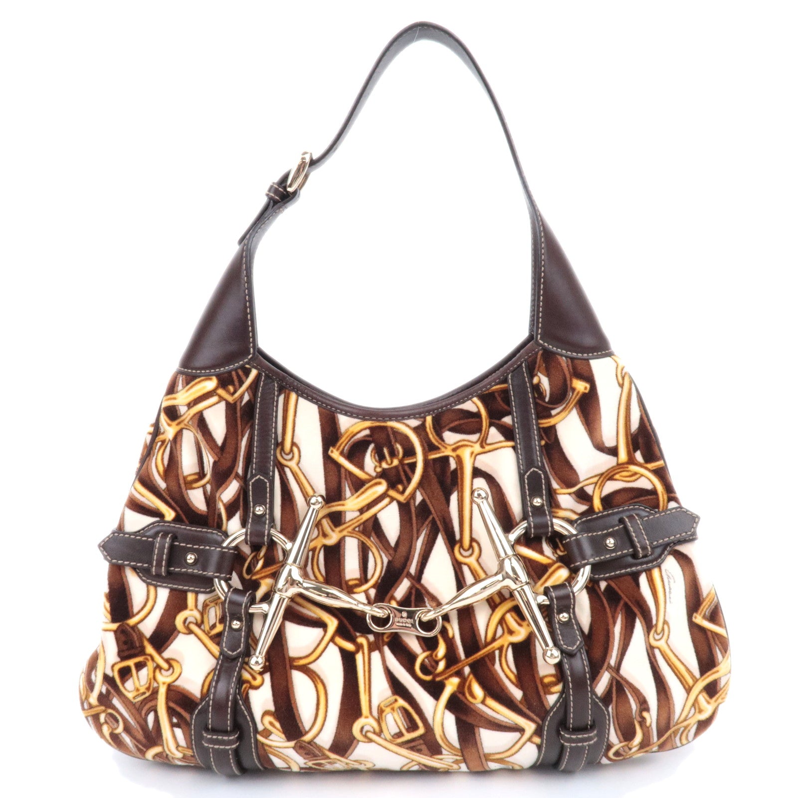 GUCCI Horsebit Velour Leather Shoulder Bag Brown90163