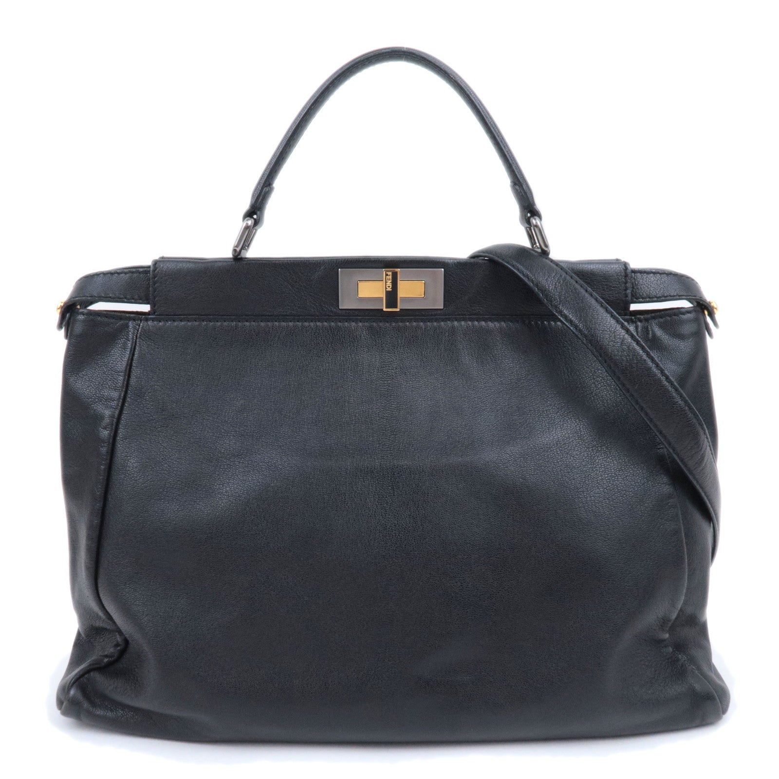 FENDI Peekaboo Large 2Way Leather Handbag Black 8BN21090165