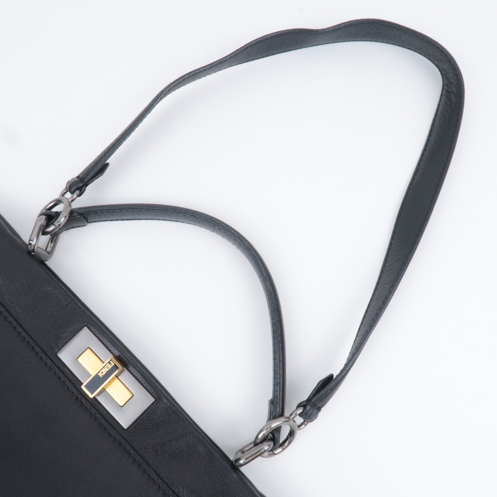FENDI Peekaboo Large 2Way Leather Handbag Black 8BN210