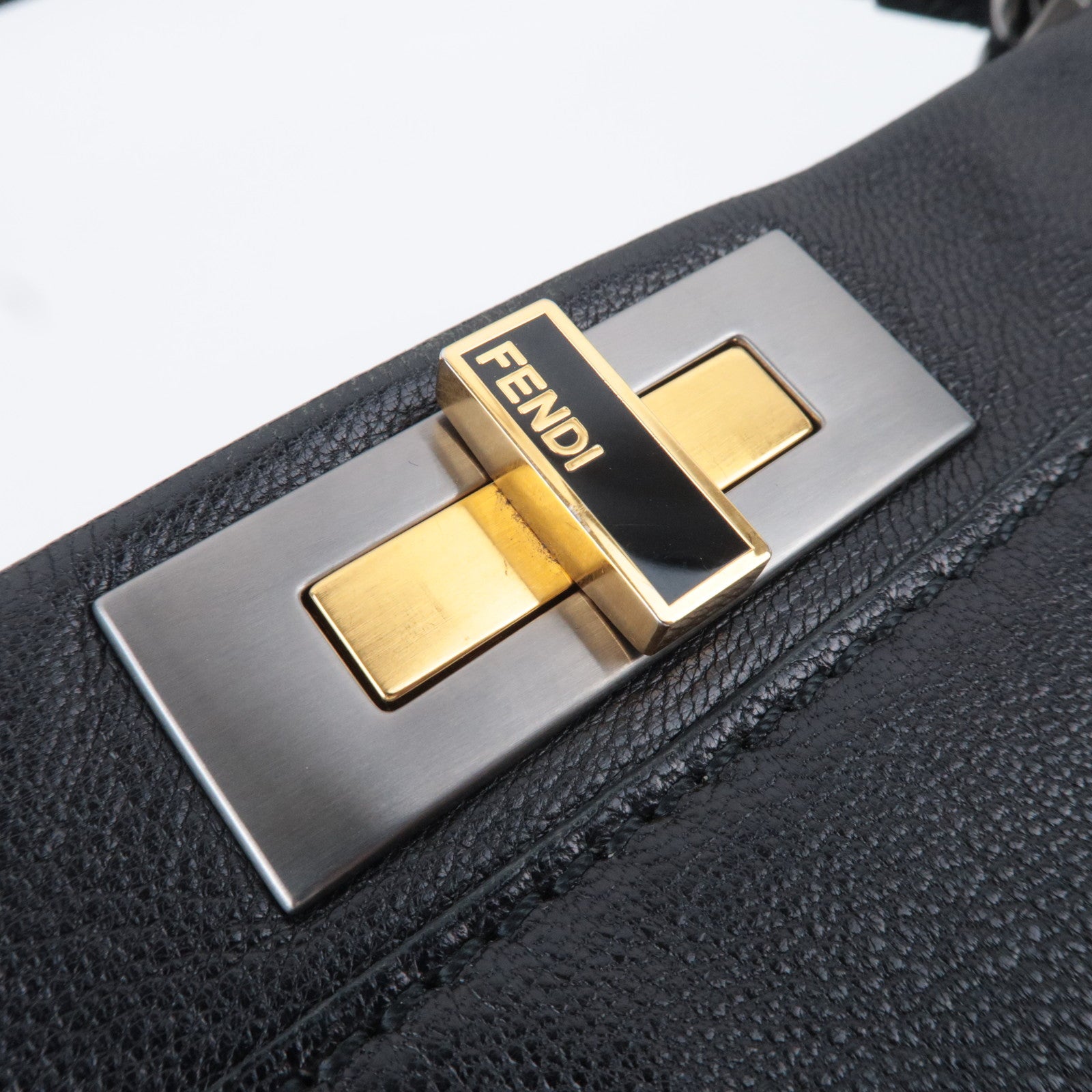 FENDI Peekaboo Large 2Way Leather Handbag Black 8BN210
