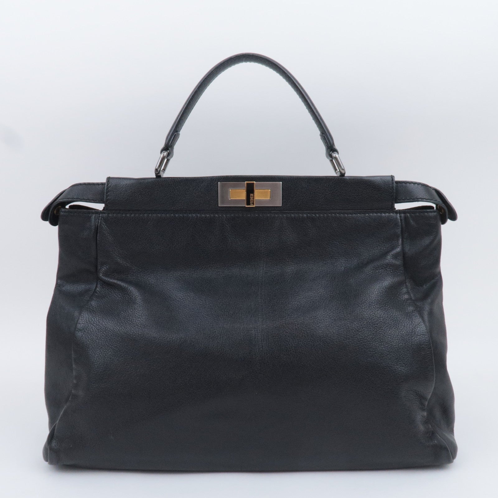 FENDI Peekaboo Large 2Way Leather Handbag Black 8BN210