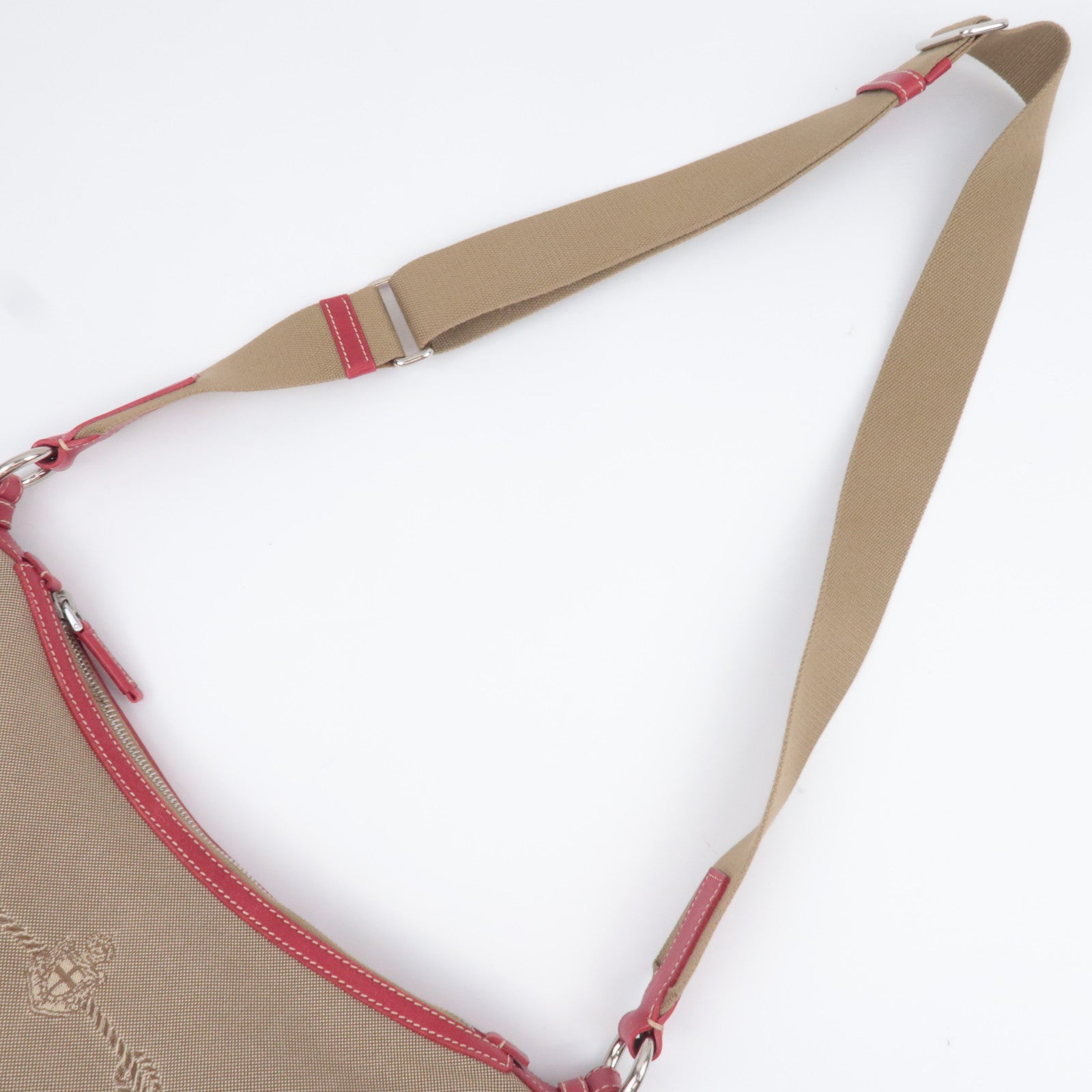 PRADA Logo Jacquard Shoulder Bag Beige Red