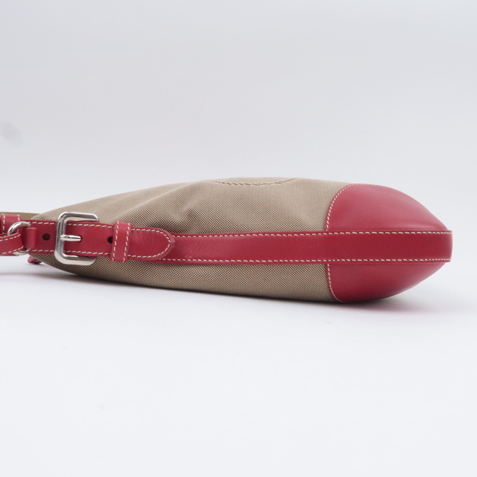 PRADA Logo Jacquard Shoulder Bag Beige Red