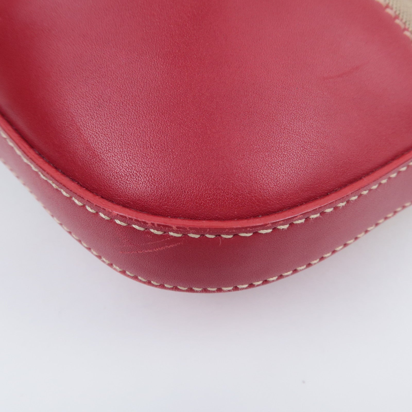 PRADA Logo Jacquard Shoulder Bag Beige Red