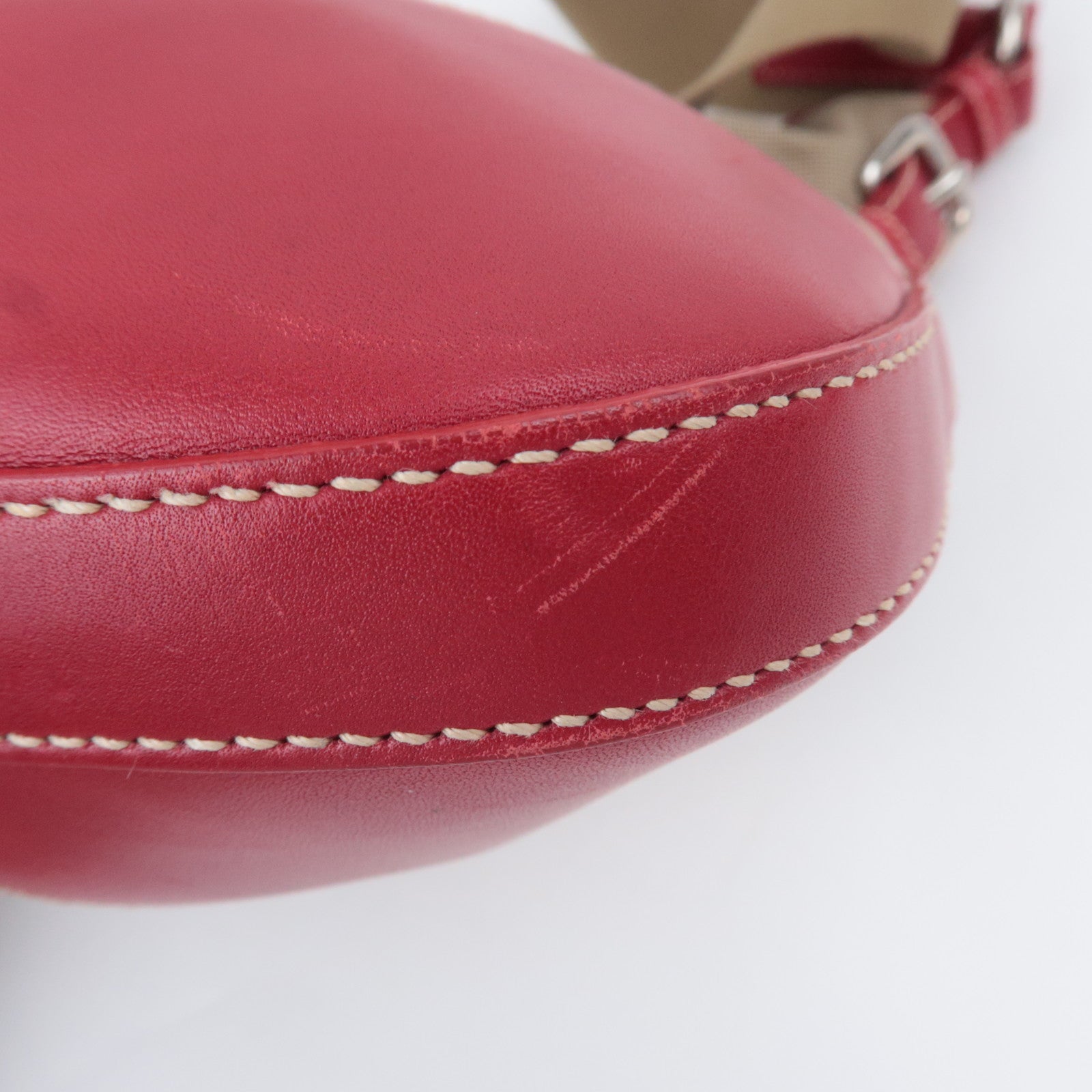 PRADA Logo Jacquard Shoulder Bag Beige Red