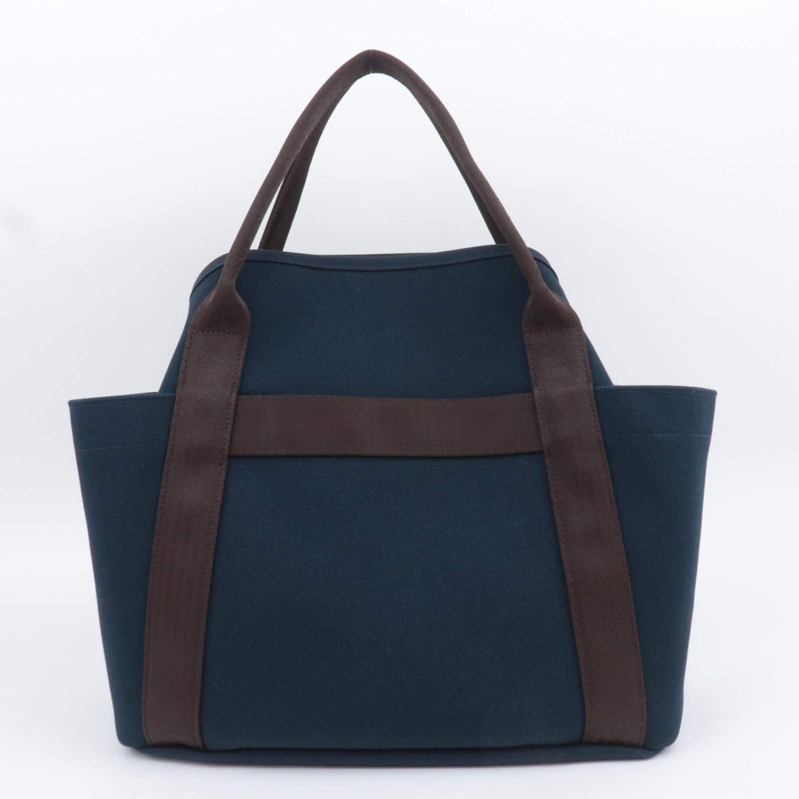 HERMES Sac De Pansage Groom 2Way Canvas Leather Tote Bag Navy Brown