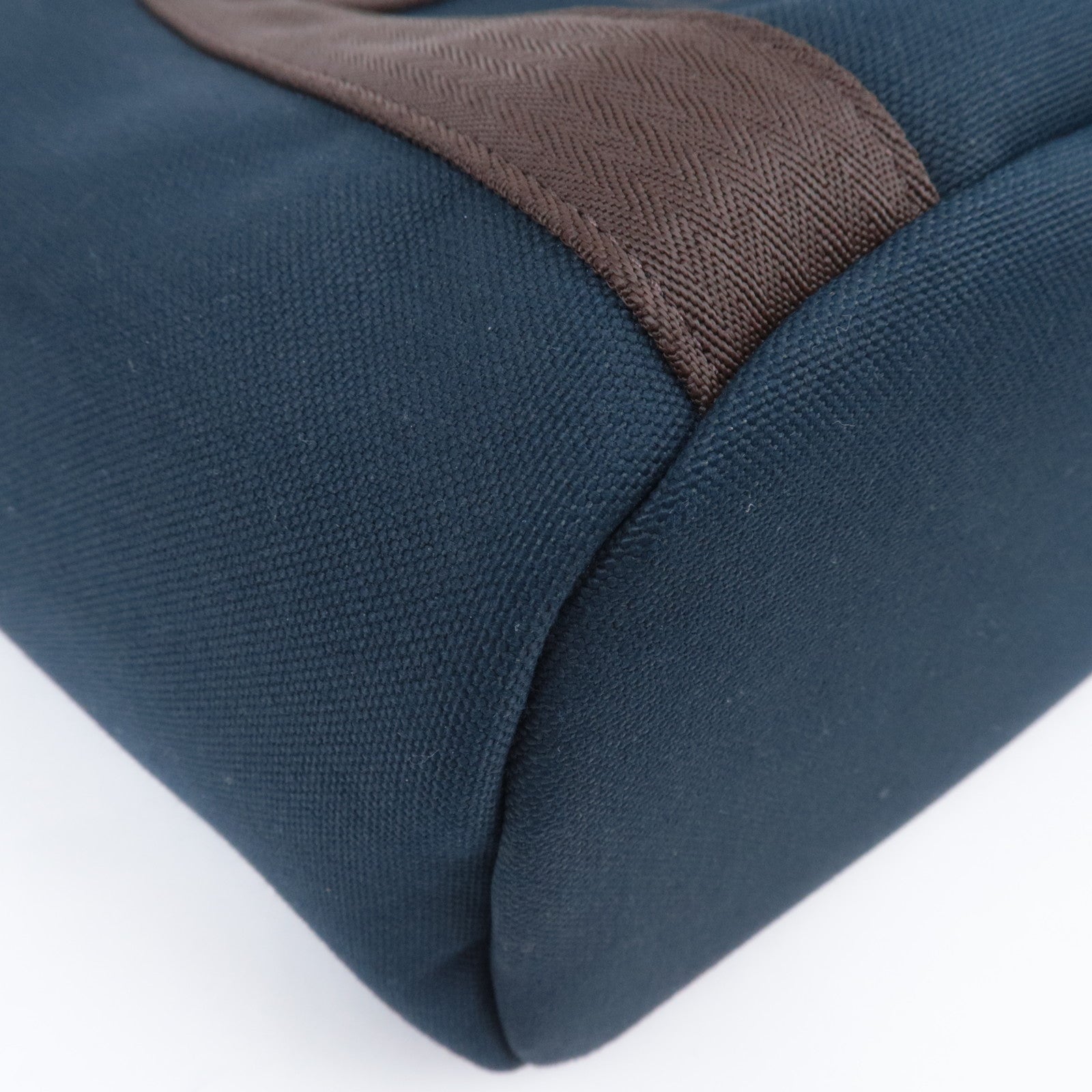 HERMES Sac De Pansage Groom 2Way Canvas Leather Tote Bag Navy Brown