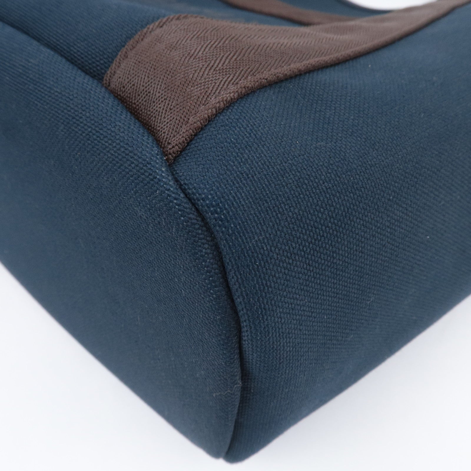 HERMES Sac De Pansage Groom 2Way Canvas Leather Tote Bag Navy Brown