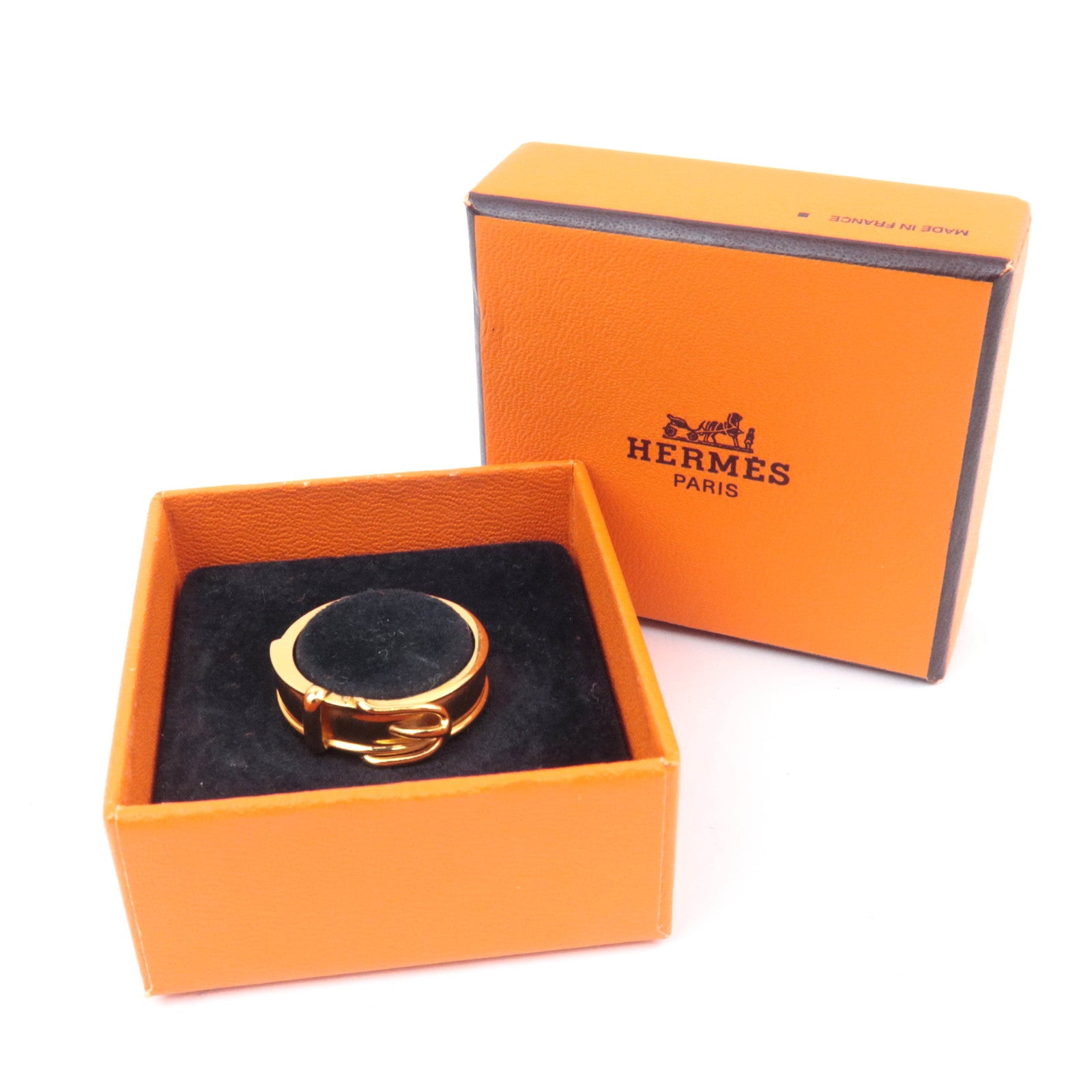 HERMES Boucle Sellier Belt Shape Scarf Ring Gold Color