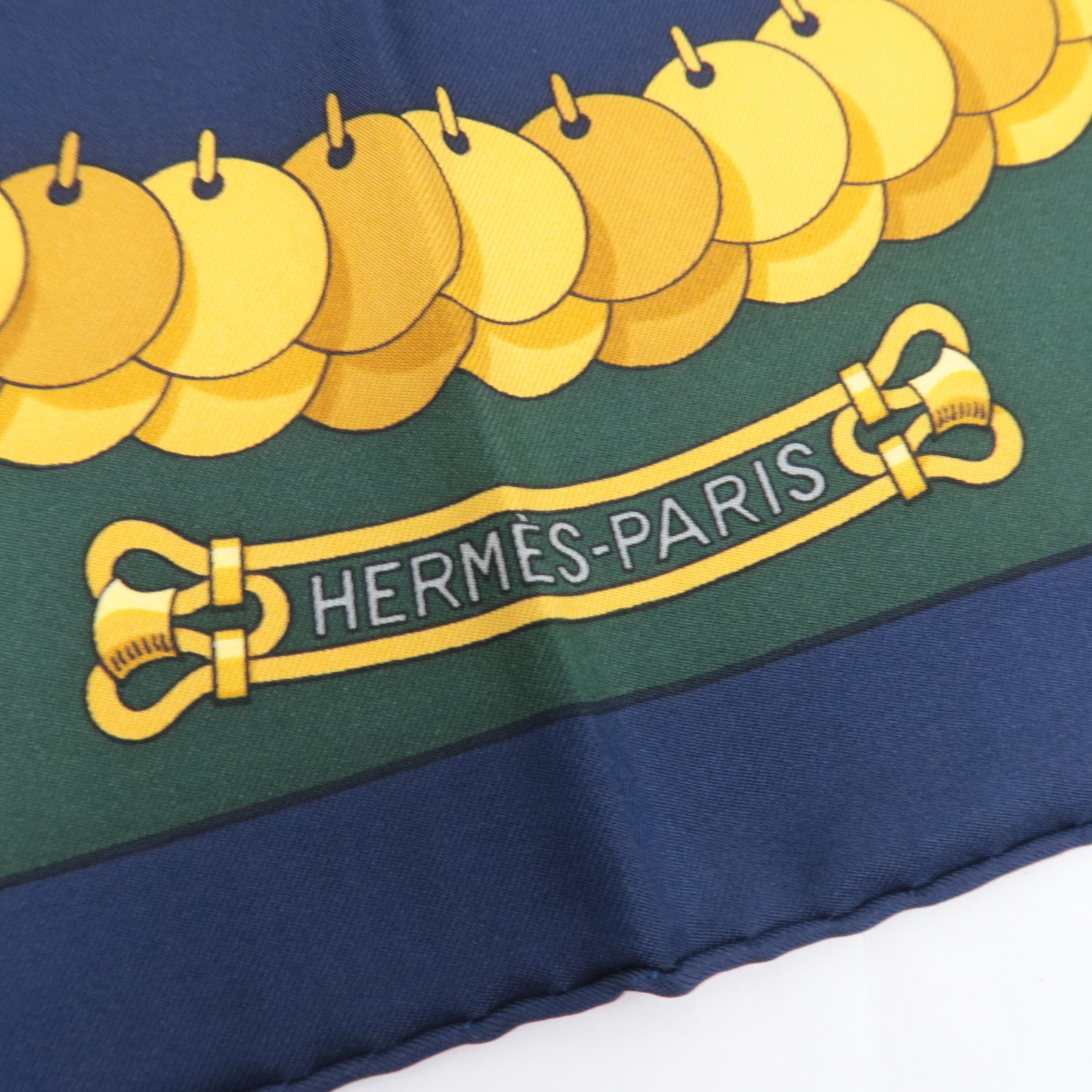 HERMES Carre 90 Scarf KOSMIMA 100% Silk Dark Green Navy