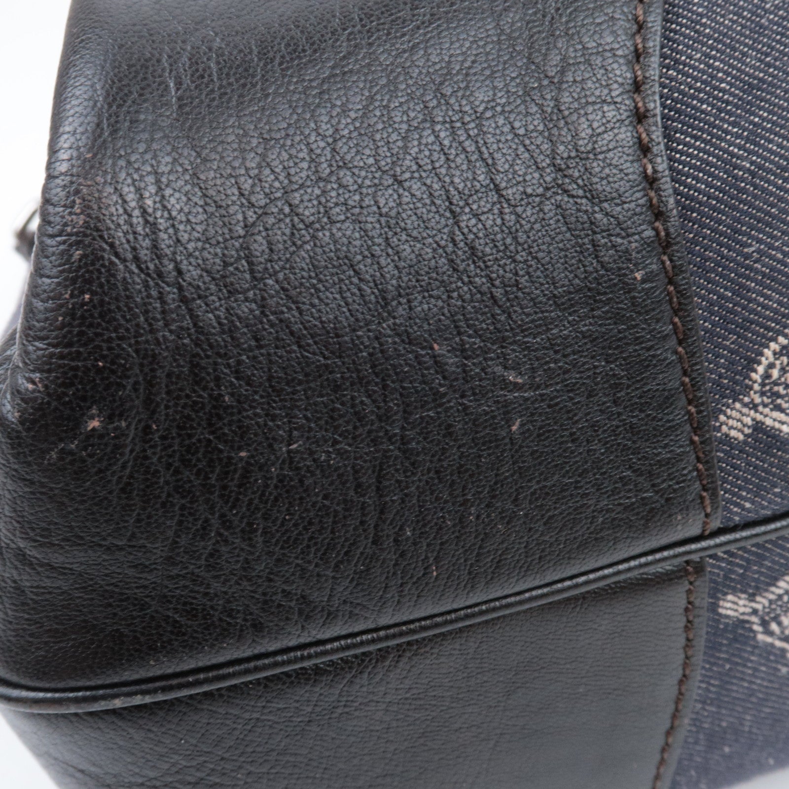 CELINE Paris Macadam 2Way Denim Leather Handbag Navy Brown