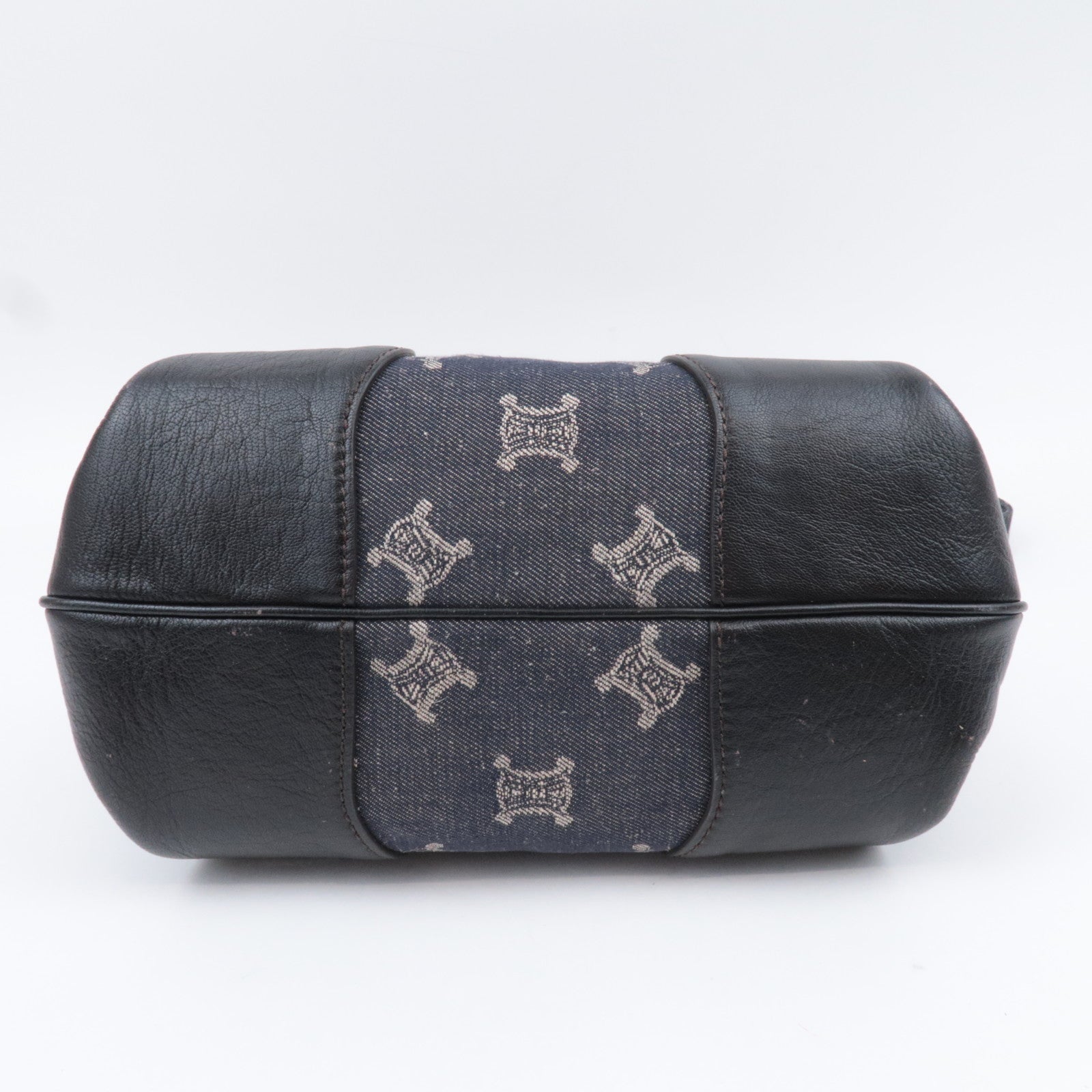 CELINE Paris Macadam 2Way Denim Leather Handbag Navy Brown