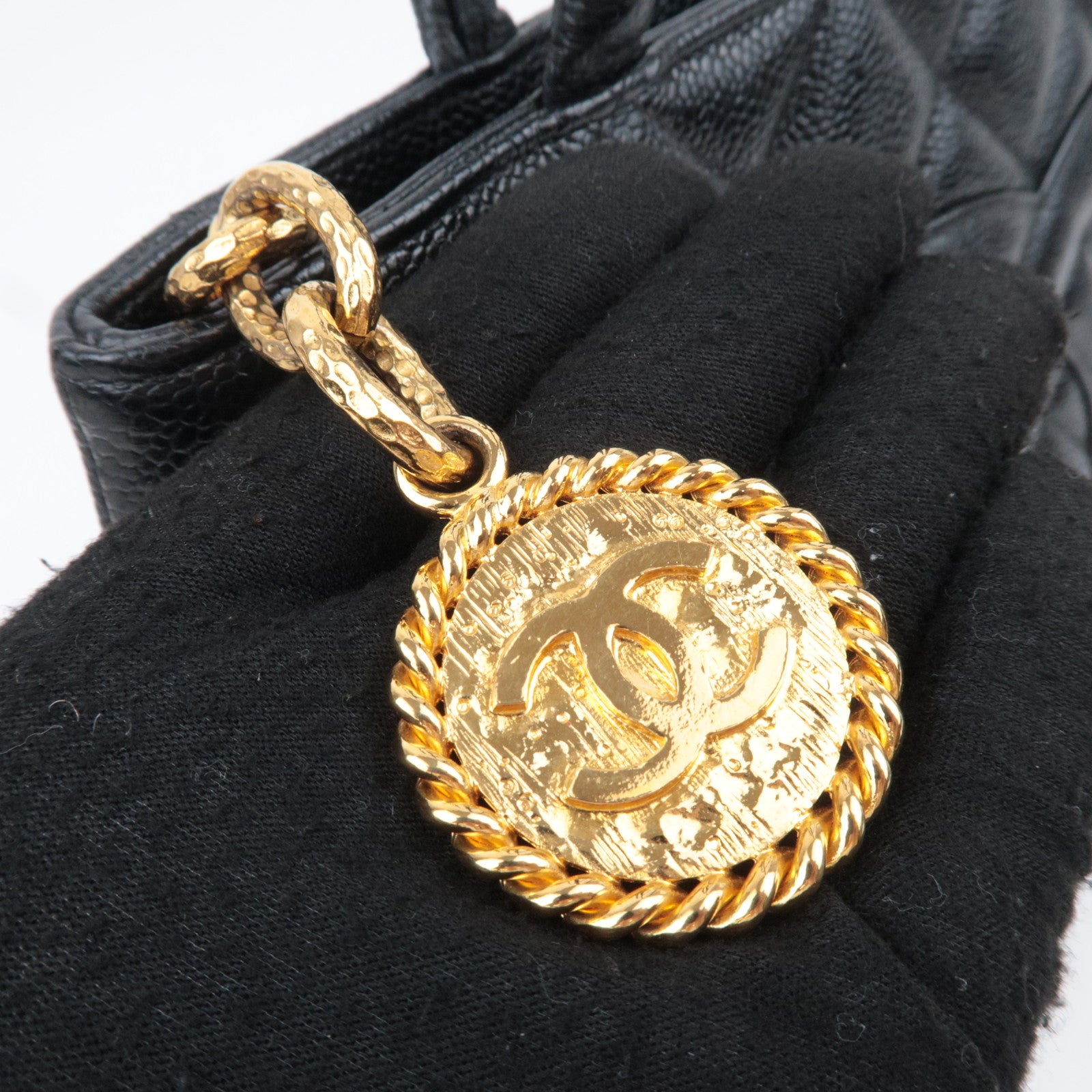 CHANEL Medallion Tote Caviarskin Black Gold HDW A01804